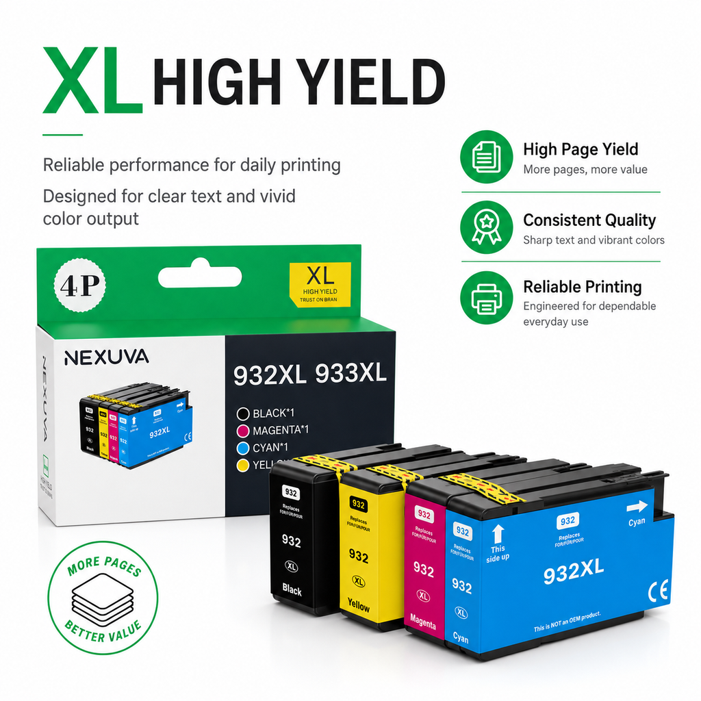 NEXUVA 932XL / 933XL Compatible Ink Cartridge 4-Pack - Black, Cyan, Magenta, Yellow