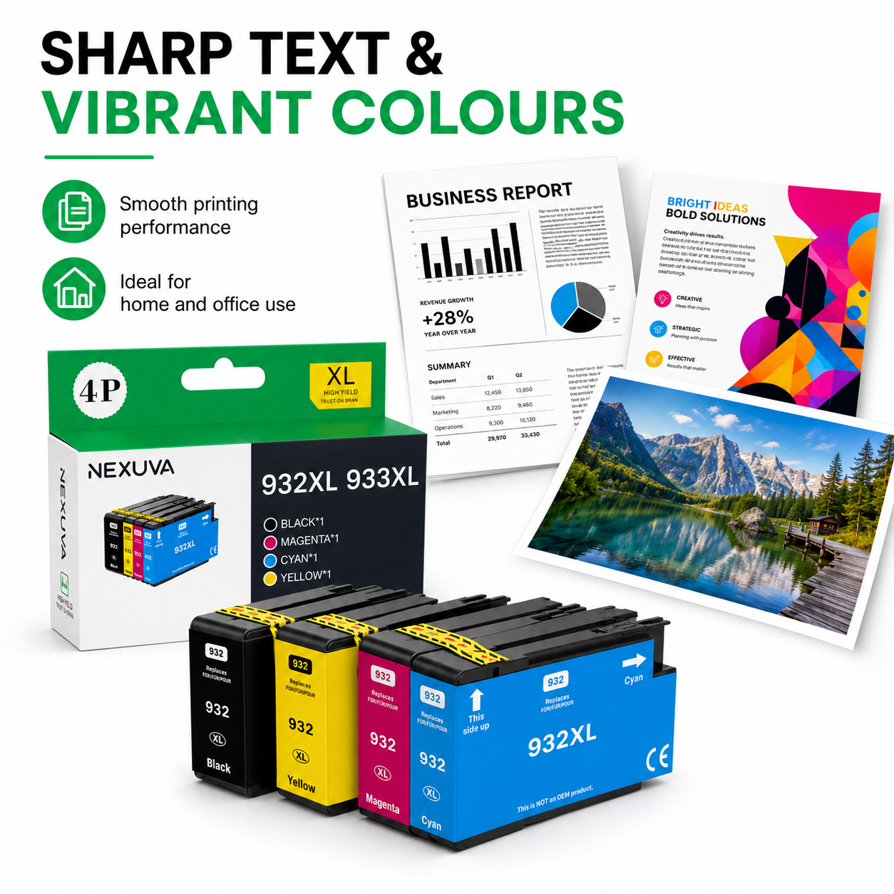 NEXUVA 932XL / 933XL Compatible Ink Cartridge 4-Pack - Black, Cyan, Magenta, Yellow