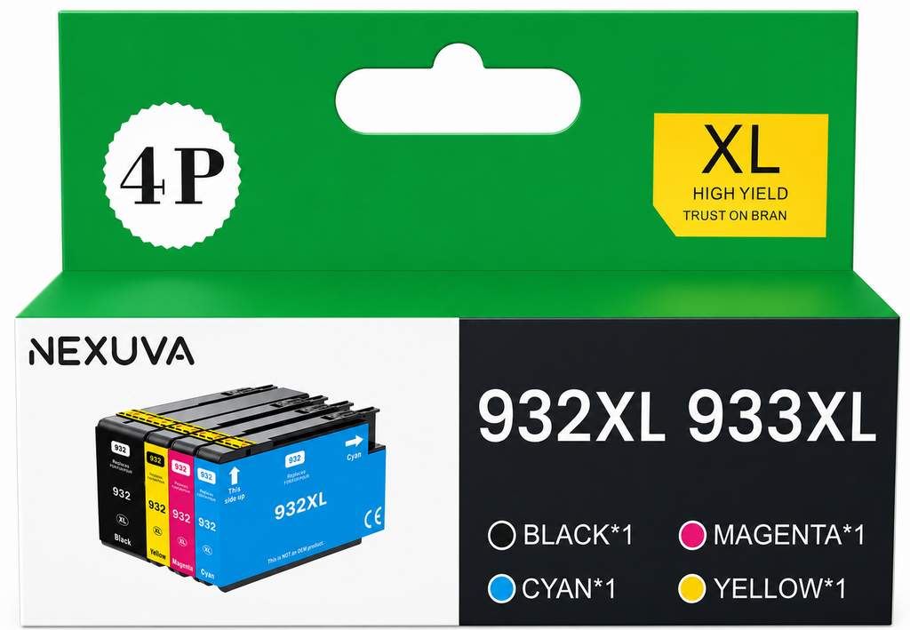 NEXUVA 932XL / 933XL Compatible Ink Cartridge 4-Pack - Black, Cyan, Magenta, Yellow
