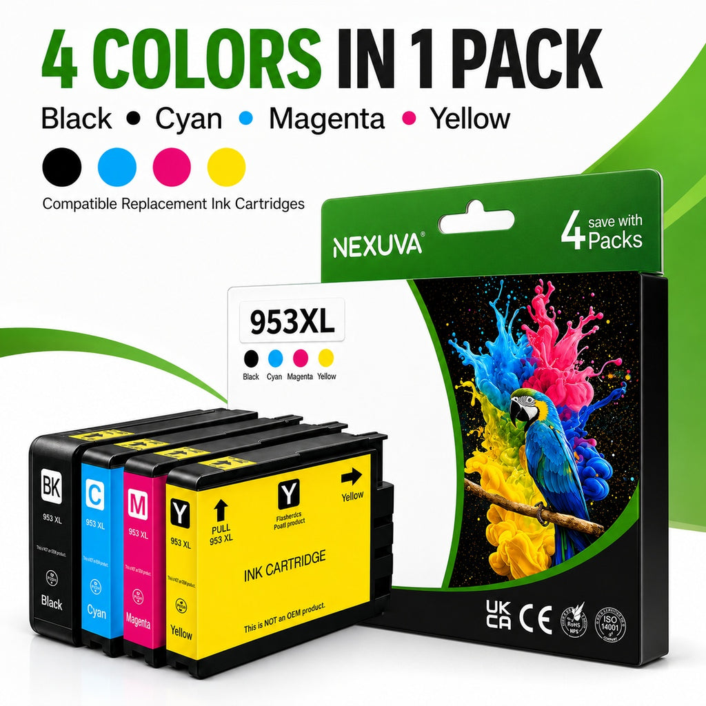 NEXUVA 953XL Compatible Ink Cartridge 4-Pack - Black, Cyan, Magenta, Yellow