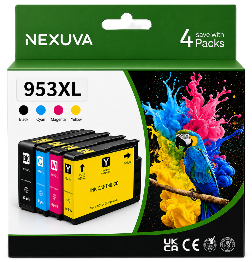 NEXUVA 953XL Compatible Ink Cartridge 4-Pack - Black, Cyan, Magenta, Yellow