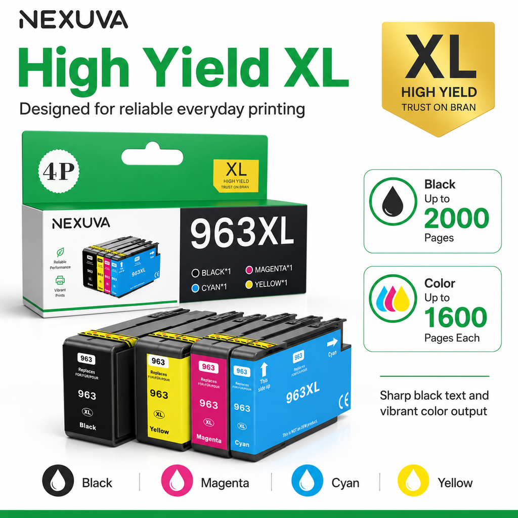 NEXUVA 963XL Compatible Ink Cartridge 4-Pack - Black, Cyan, Magenta, Yellow