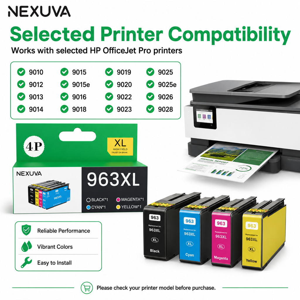 NEXUVA 963XL Compatible Ink Cartridge 4-Pack - Black, Cyan, Magenta, Yellow
