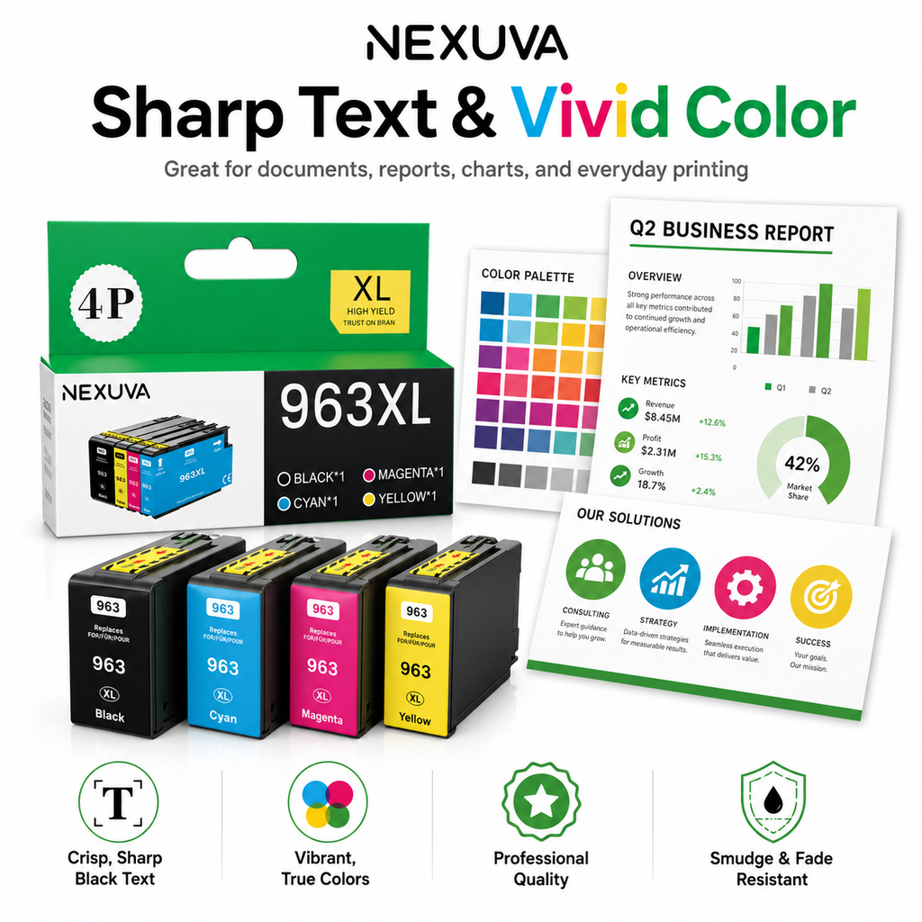 NEXUVA 963XL Compatible Ink Cartridge 4-Pack - Black, Cyan, Magenta, Yellow