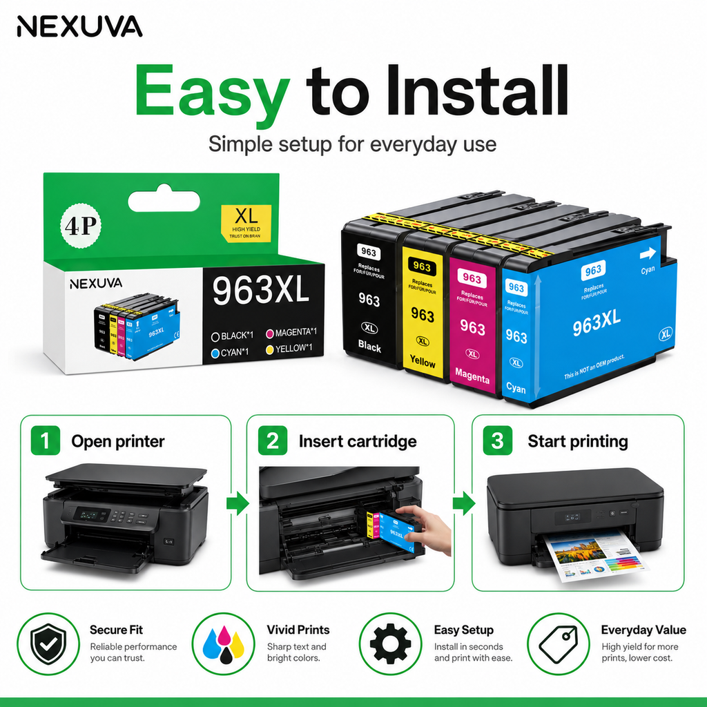 NEXUVA 963XL Compatible Ink Cartridge 4-Pack - Black, Cyan, Magenta, Yellow