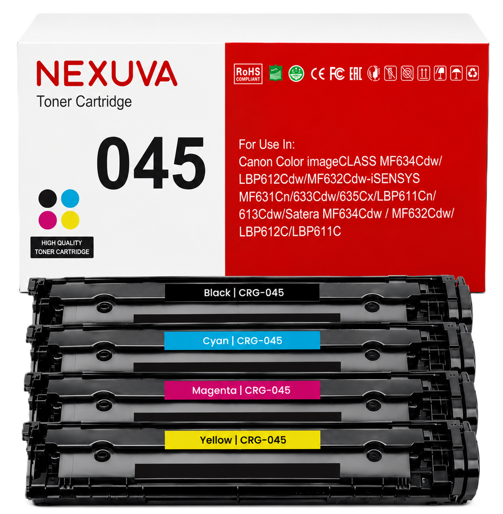 NEXUVA Compatible Canon 045 Toner Cartridge 4-Pack Set - Black, Cyan, Magenta, Yellow