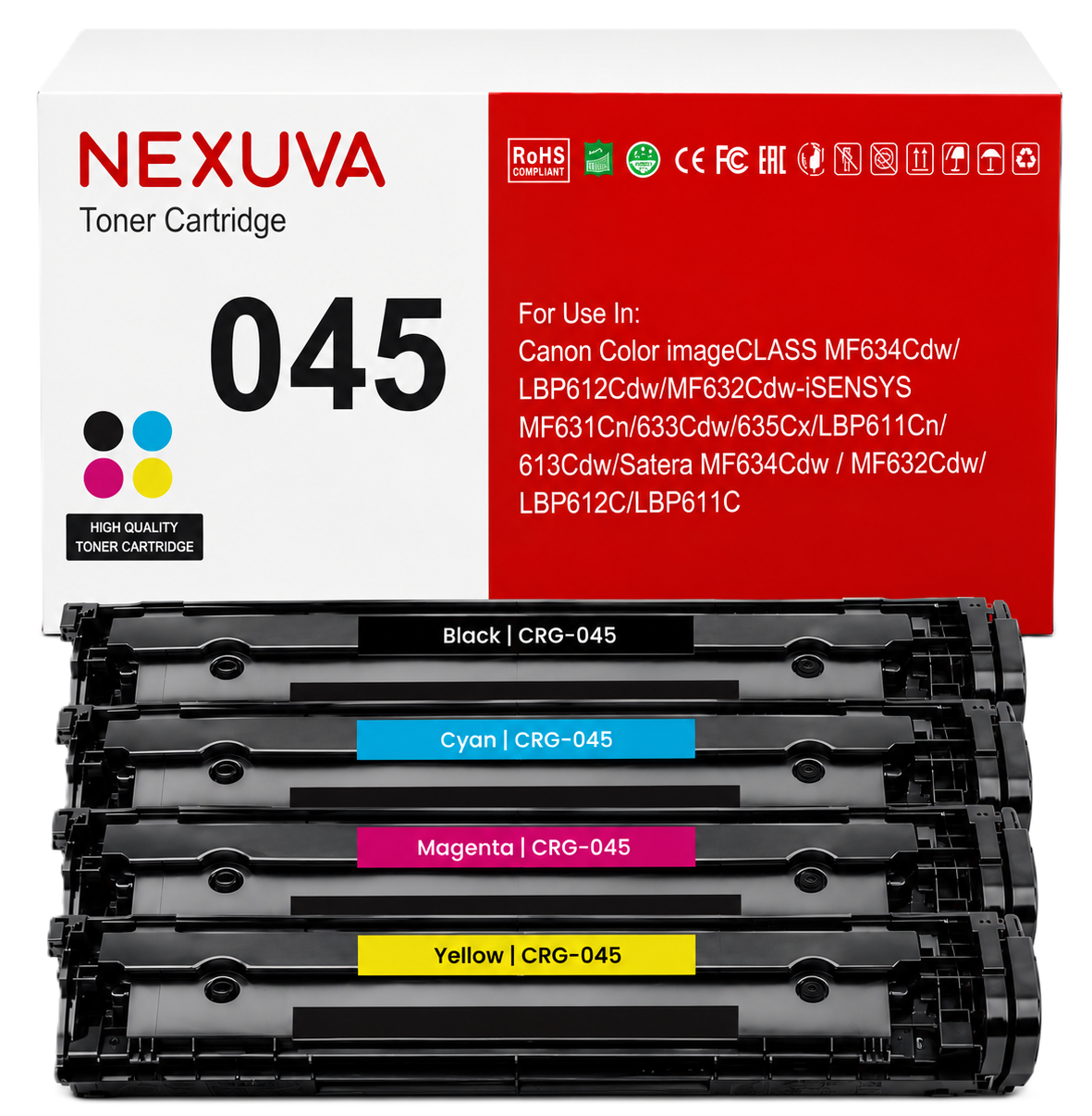 طقم خراطيش حبر كانون 045 متوافقة مع NEXUVA - 4 عبوات - أسود، سماوي، أرجواني، أصفر
