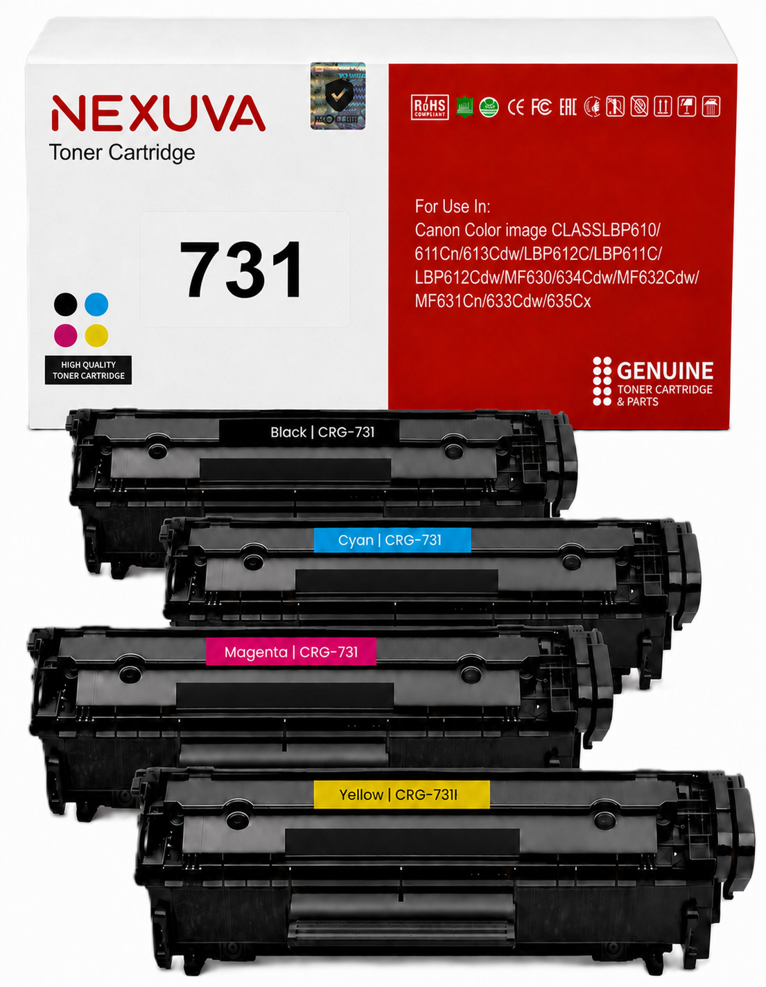 NEXUVA CRG-731 Compatible Toner Cartridge 4-Pack Set for Canon - Black, Cyan, Magenta, Yellow