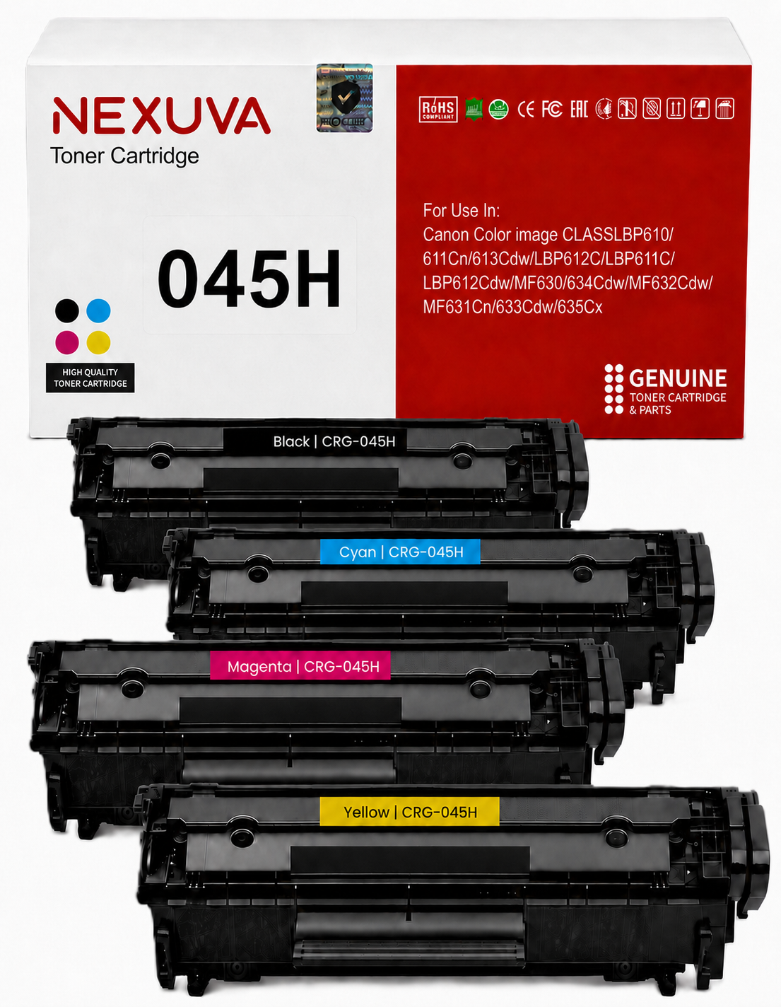 NEXUVA Compatible Canon 045 Toner Cartridge 4-Pack Set - Black, Cyan, Magenta, Yellow
