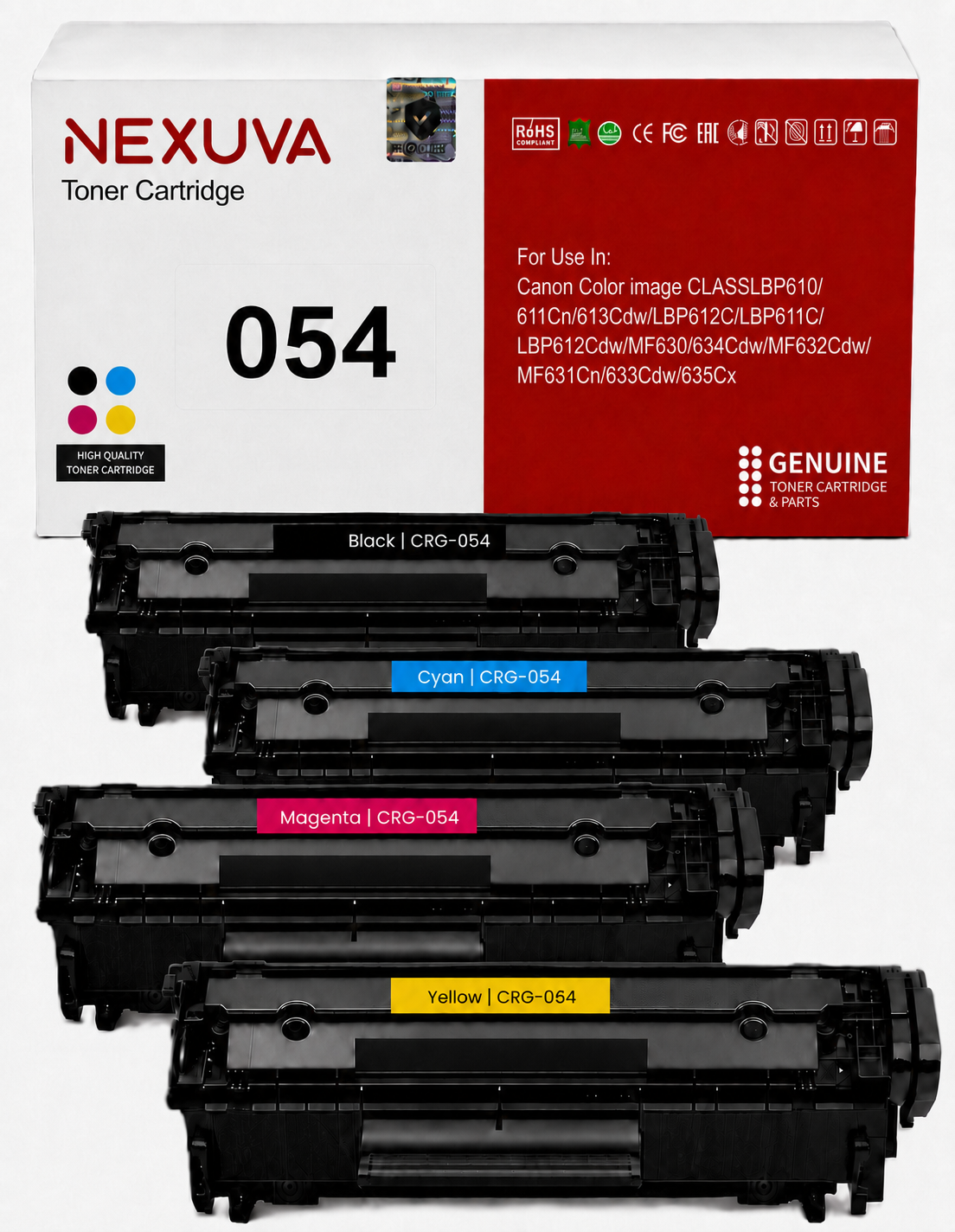 NEXUVA Compatible Canon 054 Toner Cartridge 4-Pack Set - Black, Cyan, Magenta, Yellow