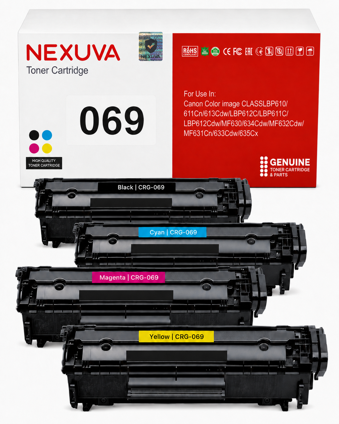 NEXUVA CRG-069 Compatible Toner Cartridge 4-Pack Set for Canon - Black, Cyan, Magenta, Yellow