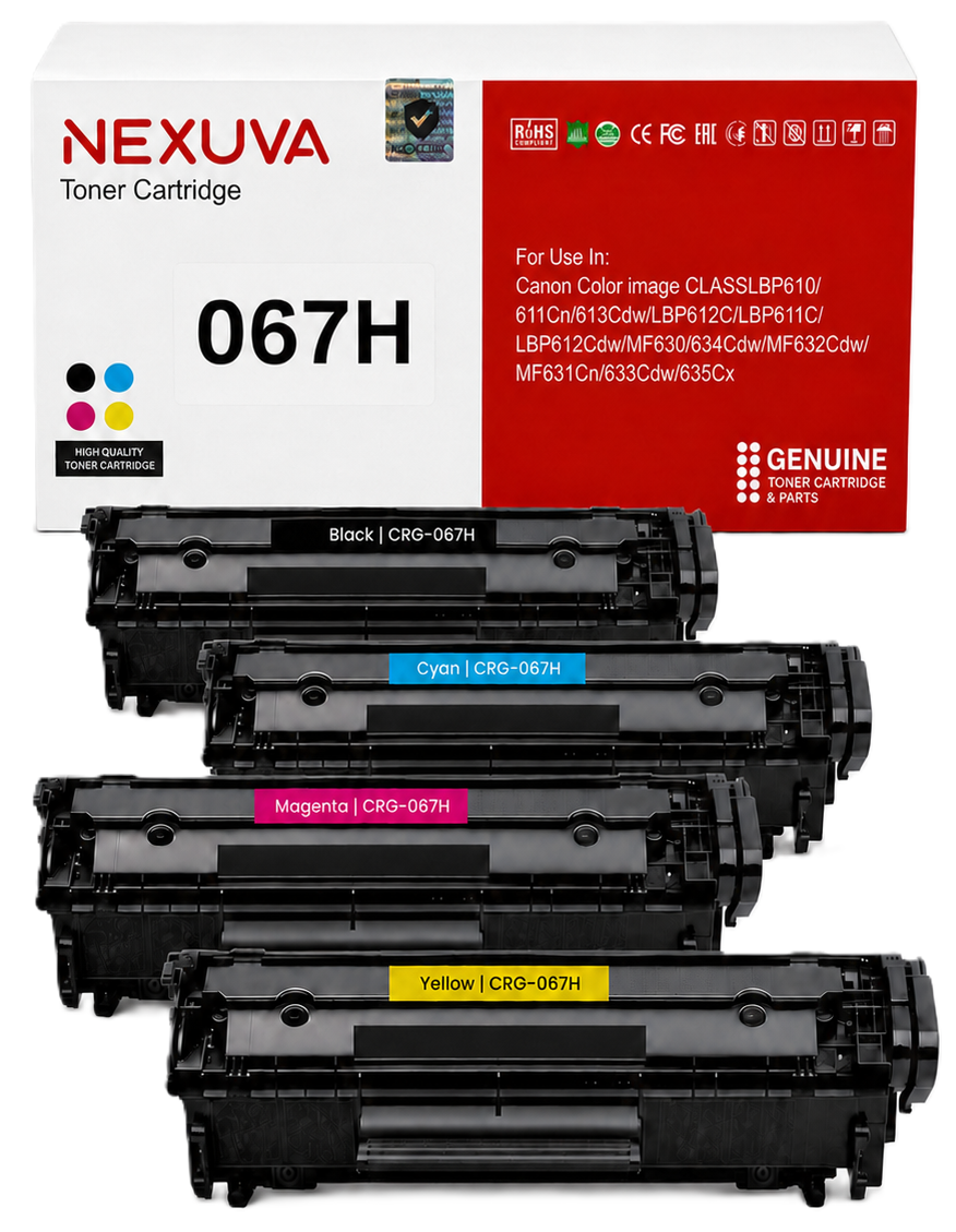 NEXUVA CRG-067H Compatible Toner Cartridge 4-Pack Set for Canon - Black, Cyan, Magenta, Yellow
