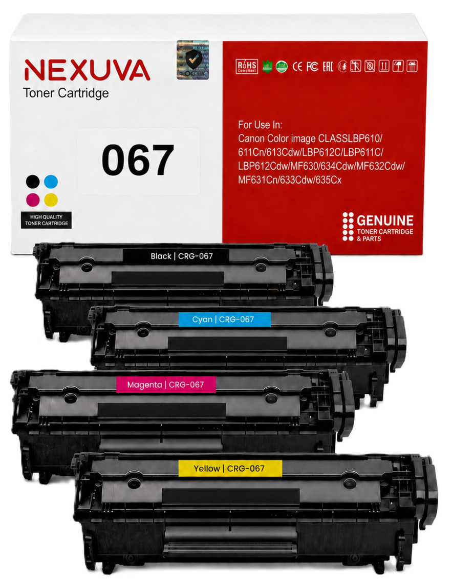 NEXUVA CRG-067 Toner Cartridge 4-Pack Set Compatible with Canon Color imageCLASS LBP610 / 611Cn / 613Cdw / LBP612C / LBP611C / LBP612Cdw / MF630 / 634Cdw / MF632Cdw / MF631Cn / 633Cdw / 635Cx