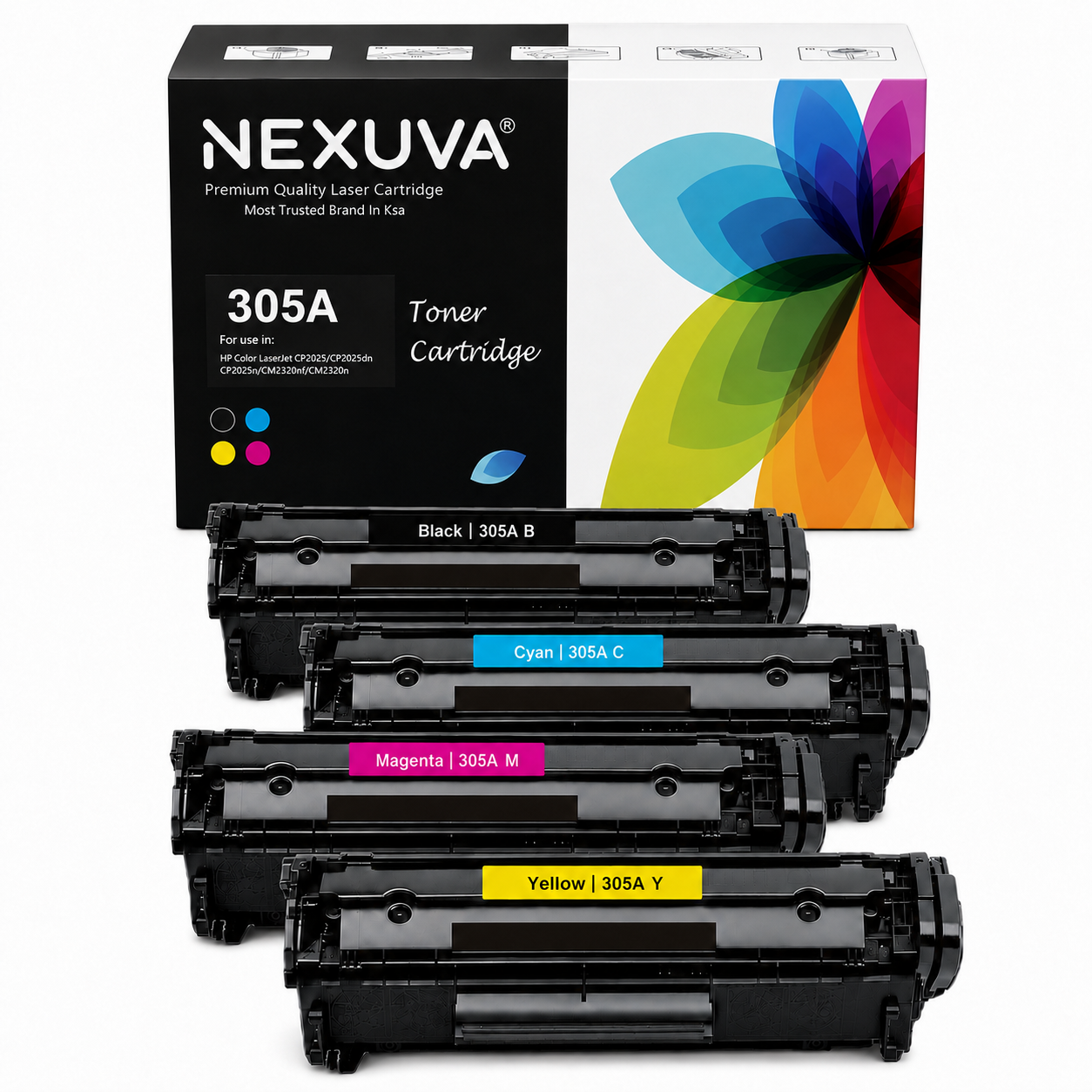 NEXUVA Compatible HP 305A / 304A Toner Cartridge 4-Pack Set - Black, Cyan, Magenta, Yellow