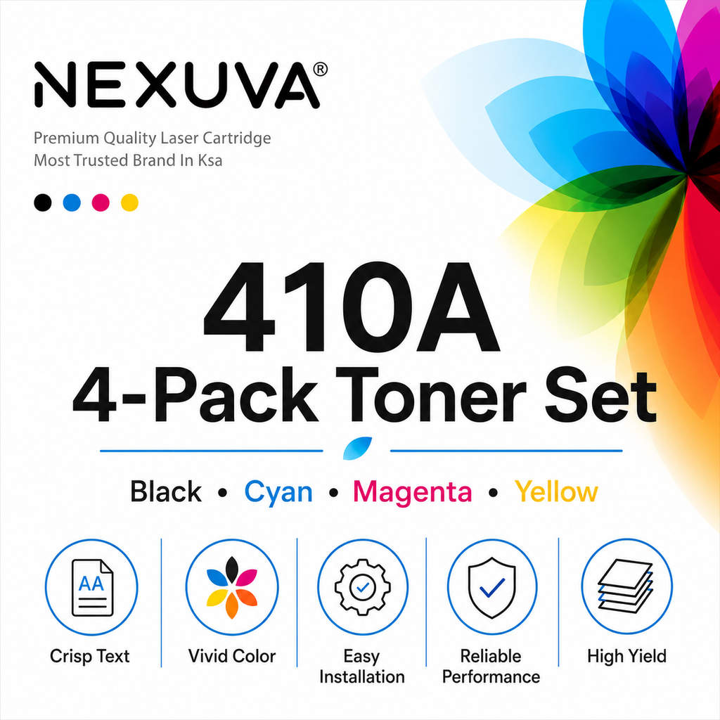 NEXUVA Compatible HP 410A Toner Cartridge 4-Pack Set, Black Cyan Magenta Yellow