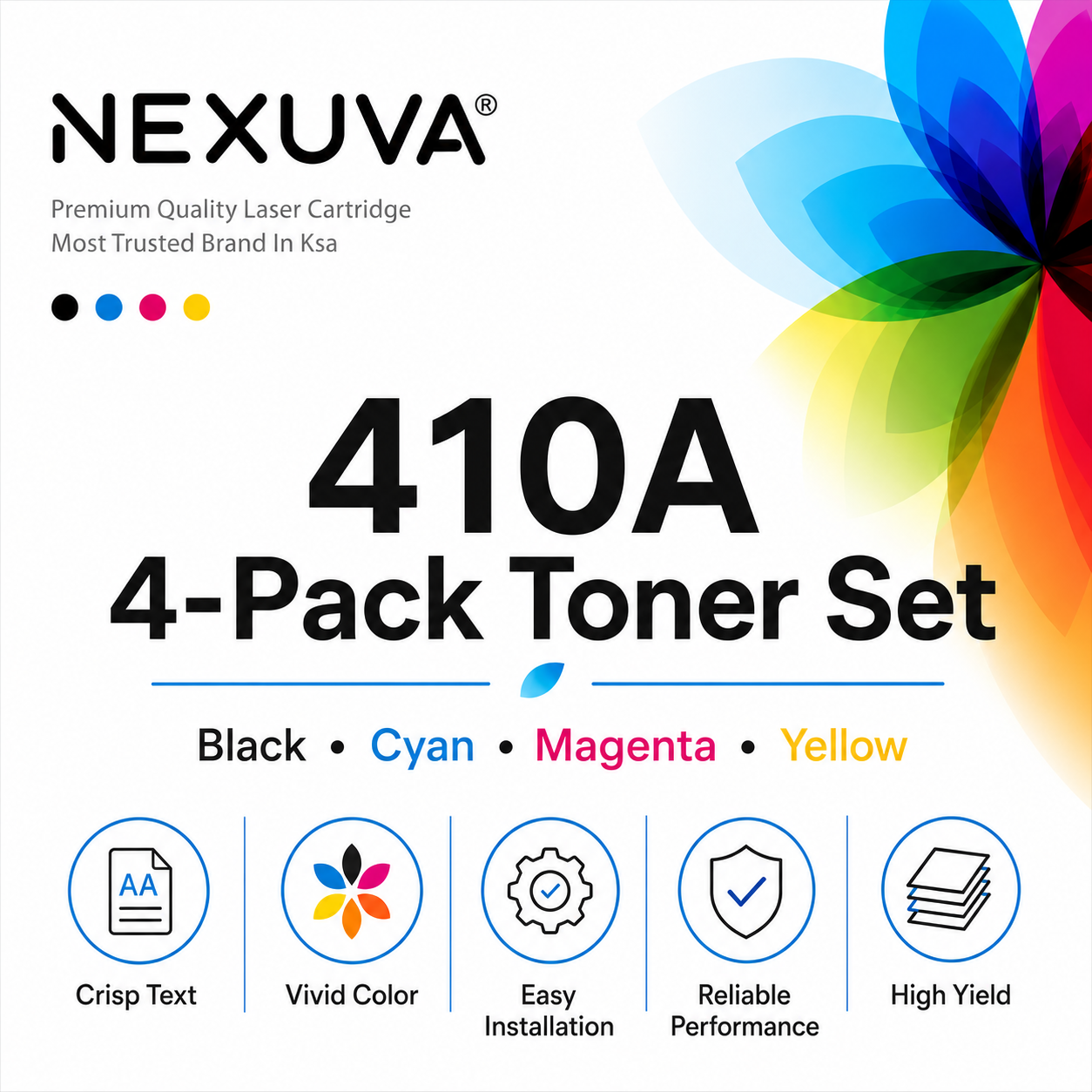 NEXUVA Compatible HP 410A Toner Cartridge 4-Pack Set, Black Cyan Magenta Yellow