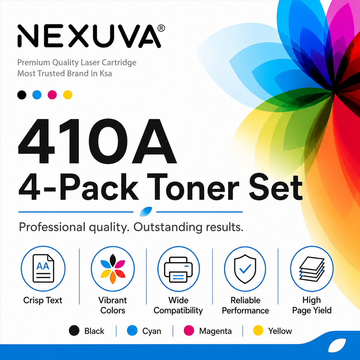 NEXUVA Compatible HP 410A Toner Cartridge 4-Pack Set, Black Cyan Magenta Yellow