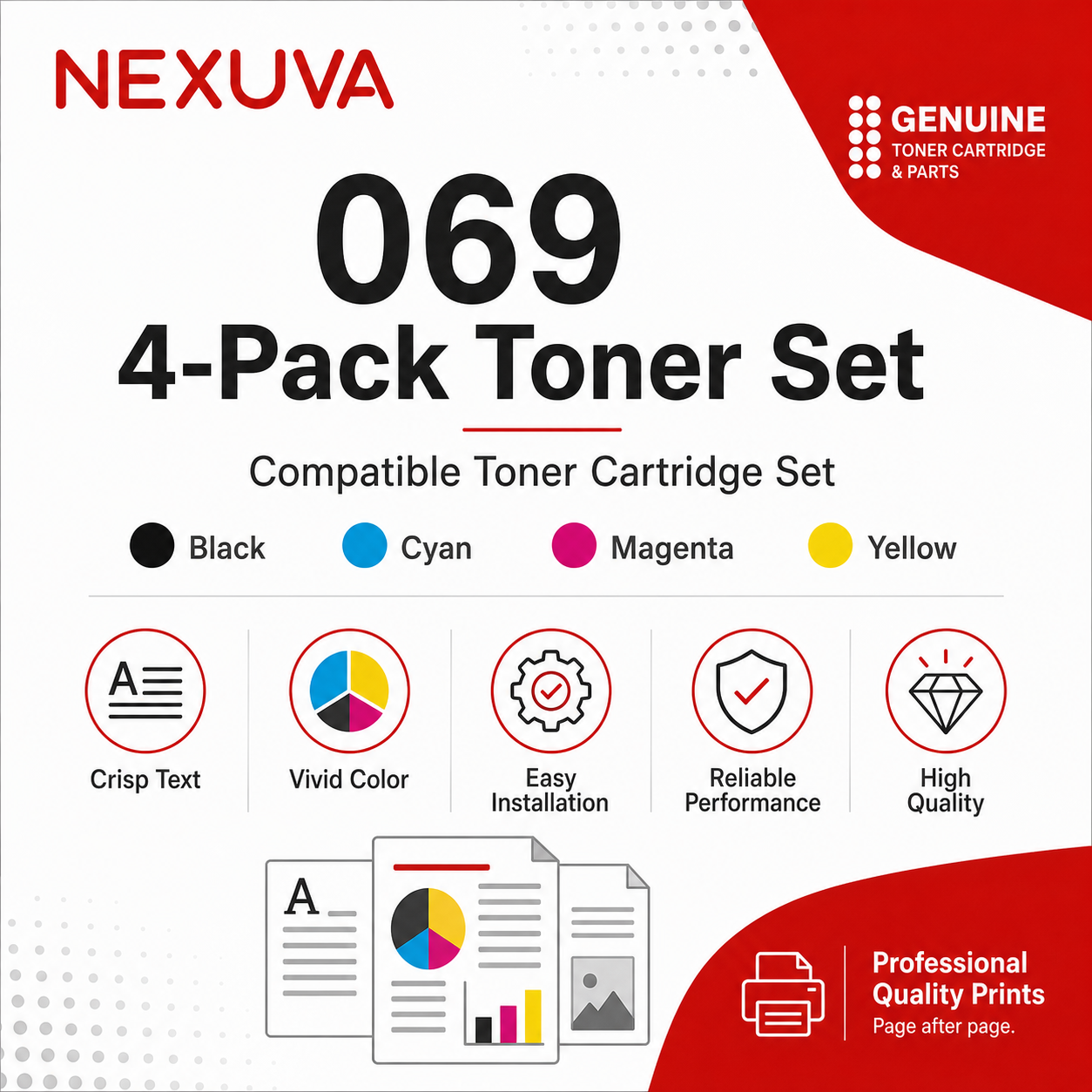 NEXUVA متوافق مع خرطوشة حبر كانون CRG-069 مجموعة من 4 عبوات، أسود سماوي أرجواني أصفر