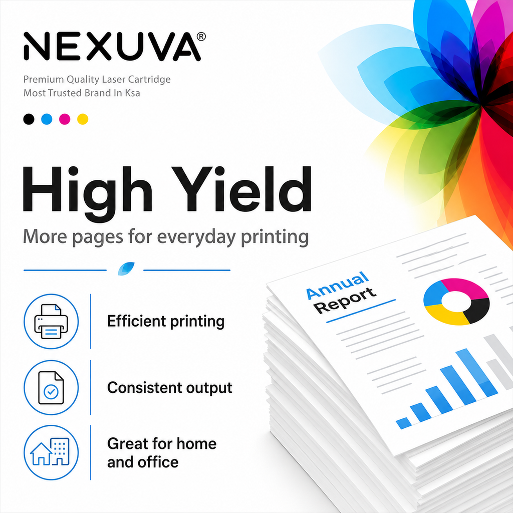 عبوة حبر ليزر متوافقة من NEXUVA لطابعة اتش بي 410X عالية الإنتاجية (4 عبوات) - أسود وسماوي وأرجواني وأصفر