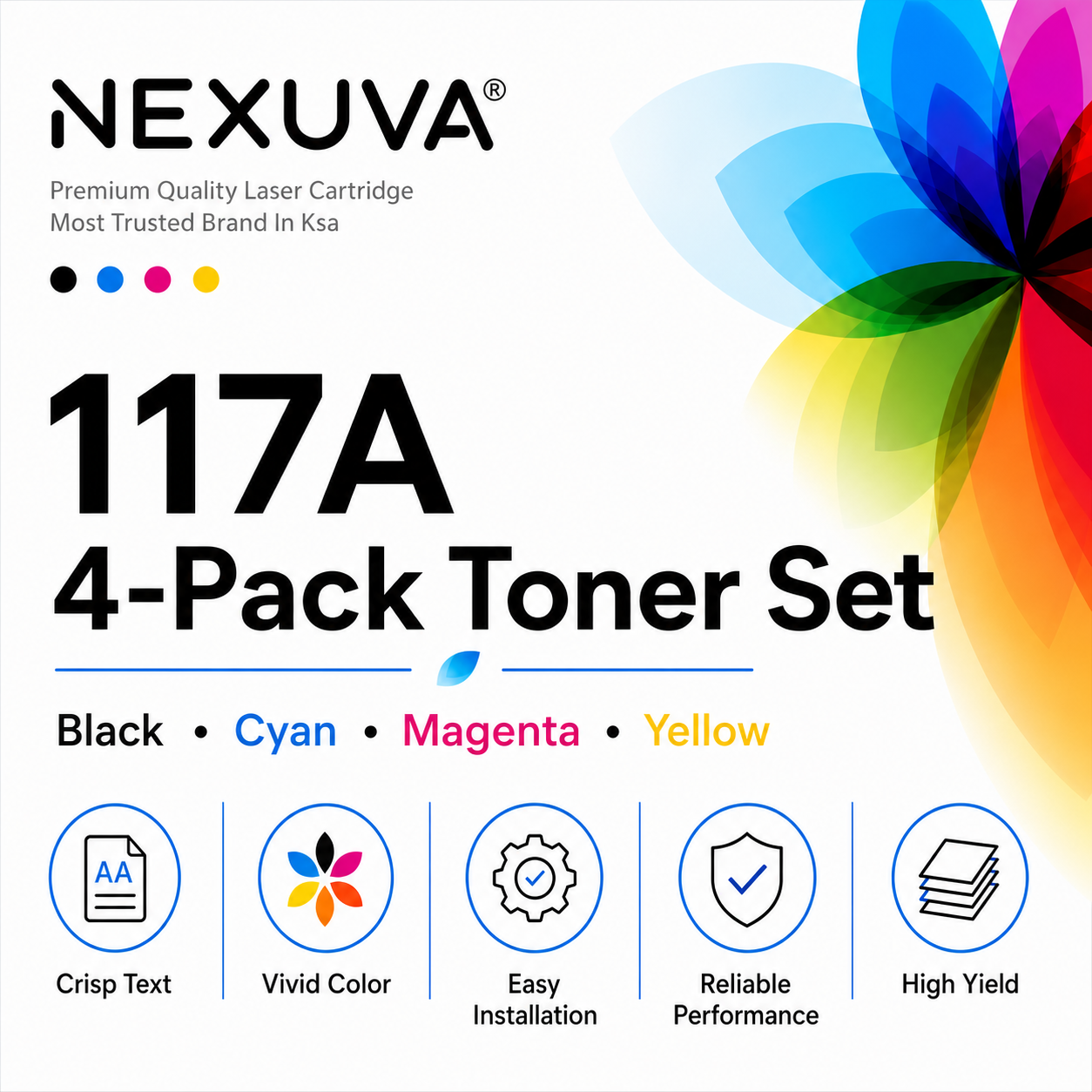 NEXUVA Compatible HP 117A Toner Cartridge Set, Black Cyan Magenta Yellow
