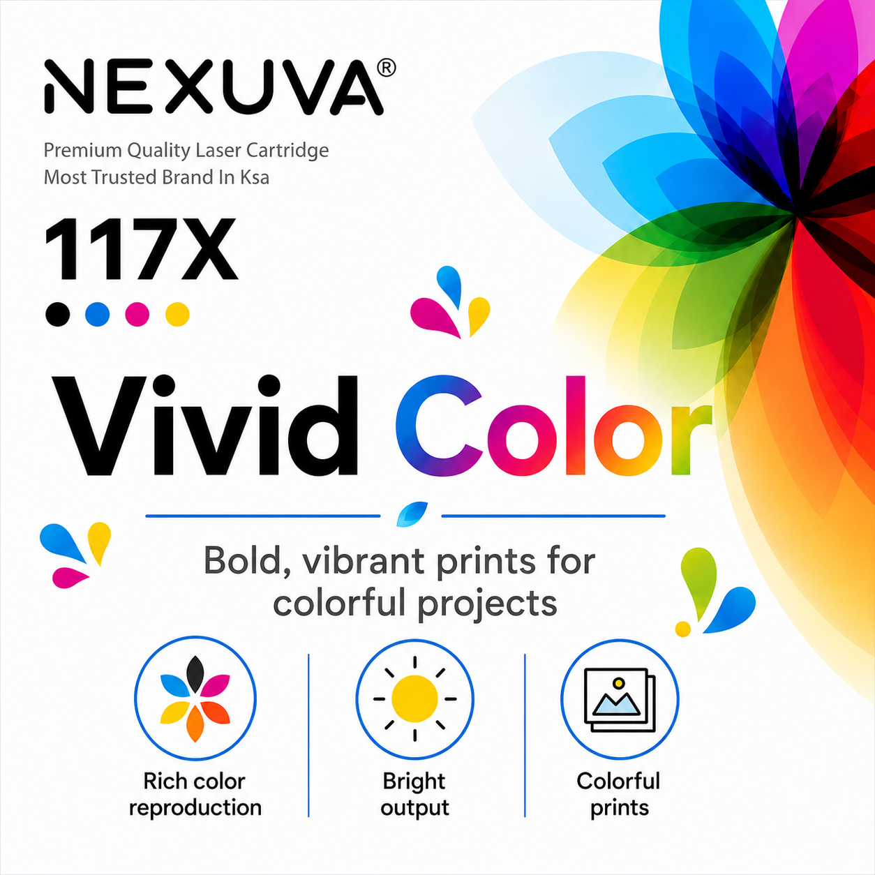 طقم خراطيش حبر عالية الإنتاجية NEXUVA متوافق مع HP 117X، أسود سماوي أرجواني أصفر