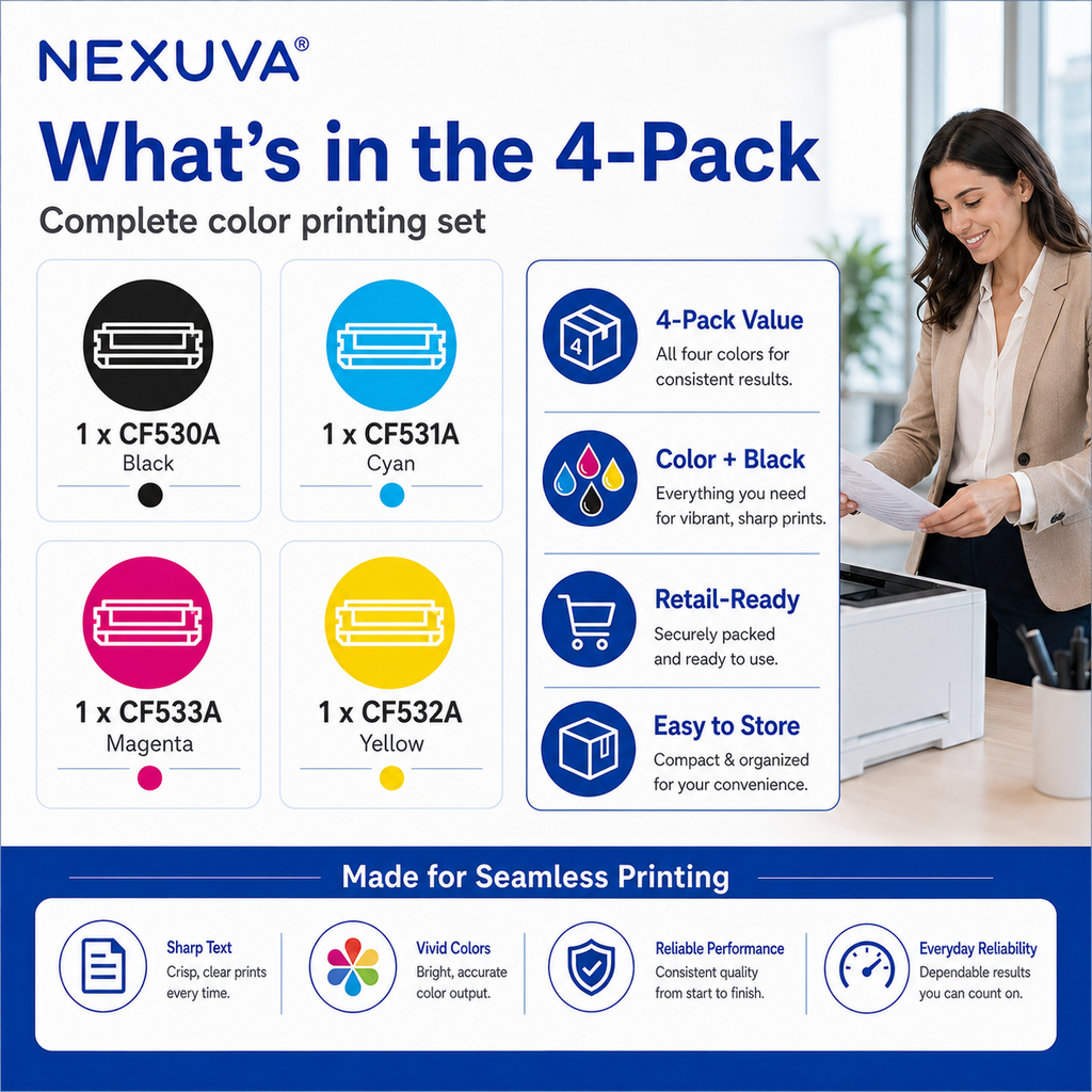 NEXUVA Compatible HP 205A Toner Cartridge 4-Pack Set, Black Cyan Magenta Yellow