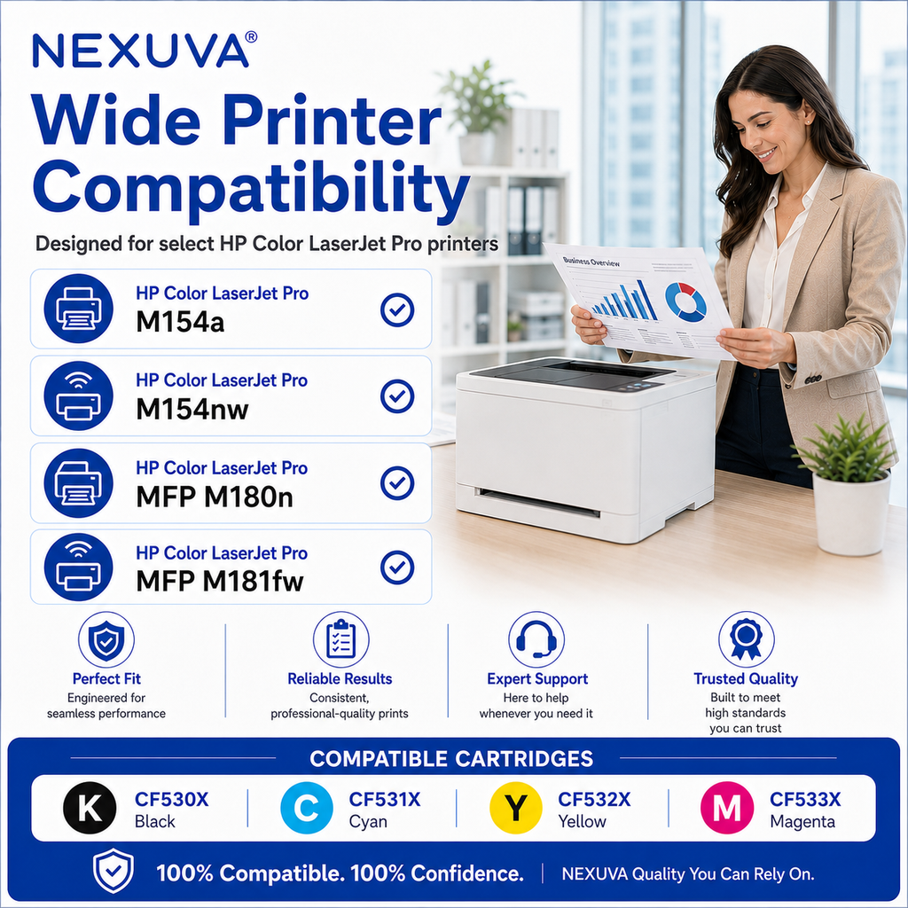 عبوة حبر ليزر NEXUVA متوافقة مع اتش بي 205X عالية الإنتاجية - 4 عبوات (أسود وسماوي وأرجواني وأصفر)