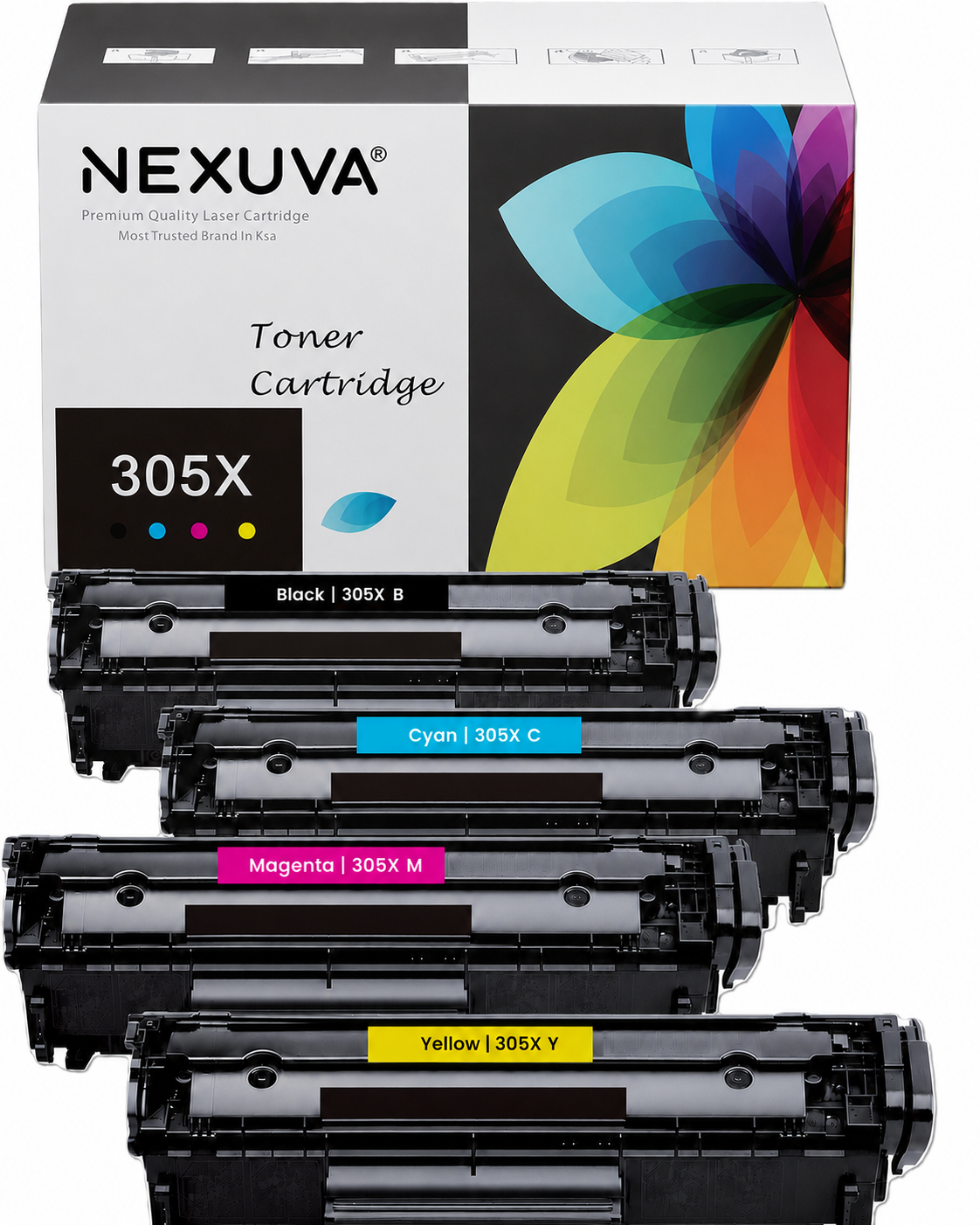 NEXUVA Compatible HP 305X / 305A Toner Cartridge 4-Pack Set - Black, Cyan, Magenta, Yellow