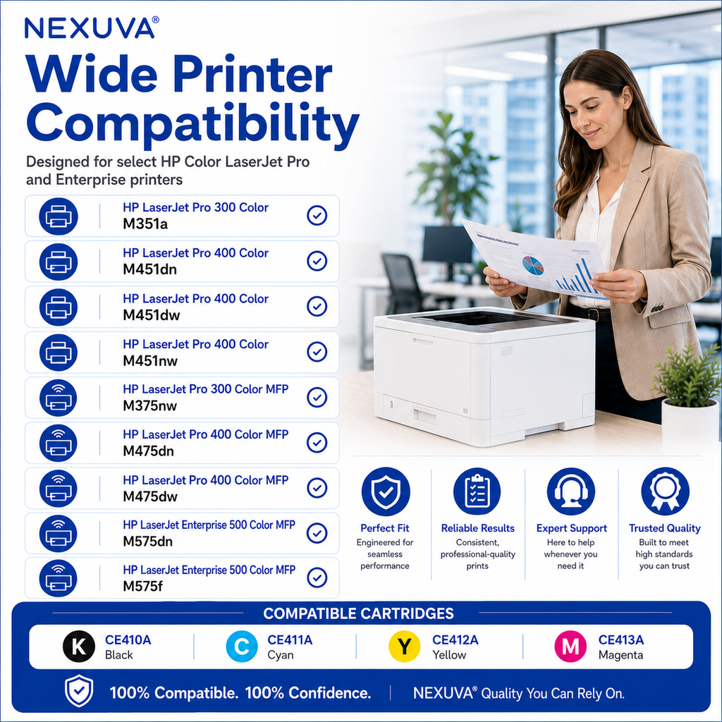 طقم خراطيش حبر NEXUVA المتوافقة مع HP 305A، 4 عبوات، أسود سماوي أرجواني أصفر