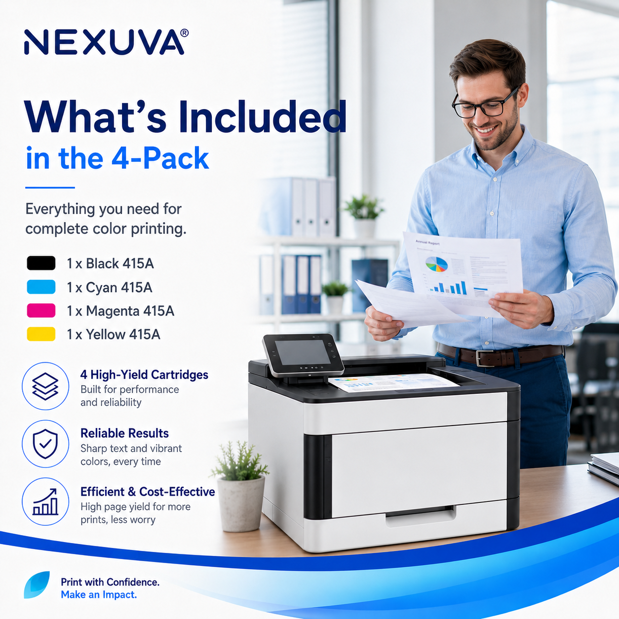 NEXUVA Compatible HP 415A Toner Cartridge 4-Pack Set – W2030A W2031A W2032A W2033A