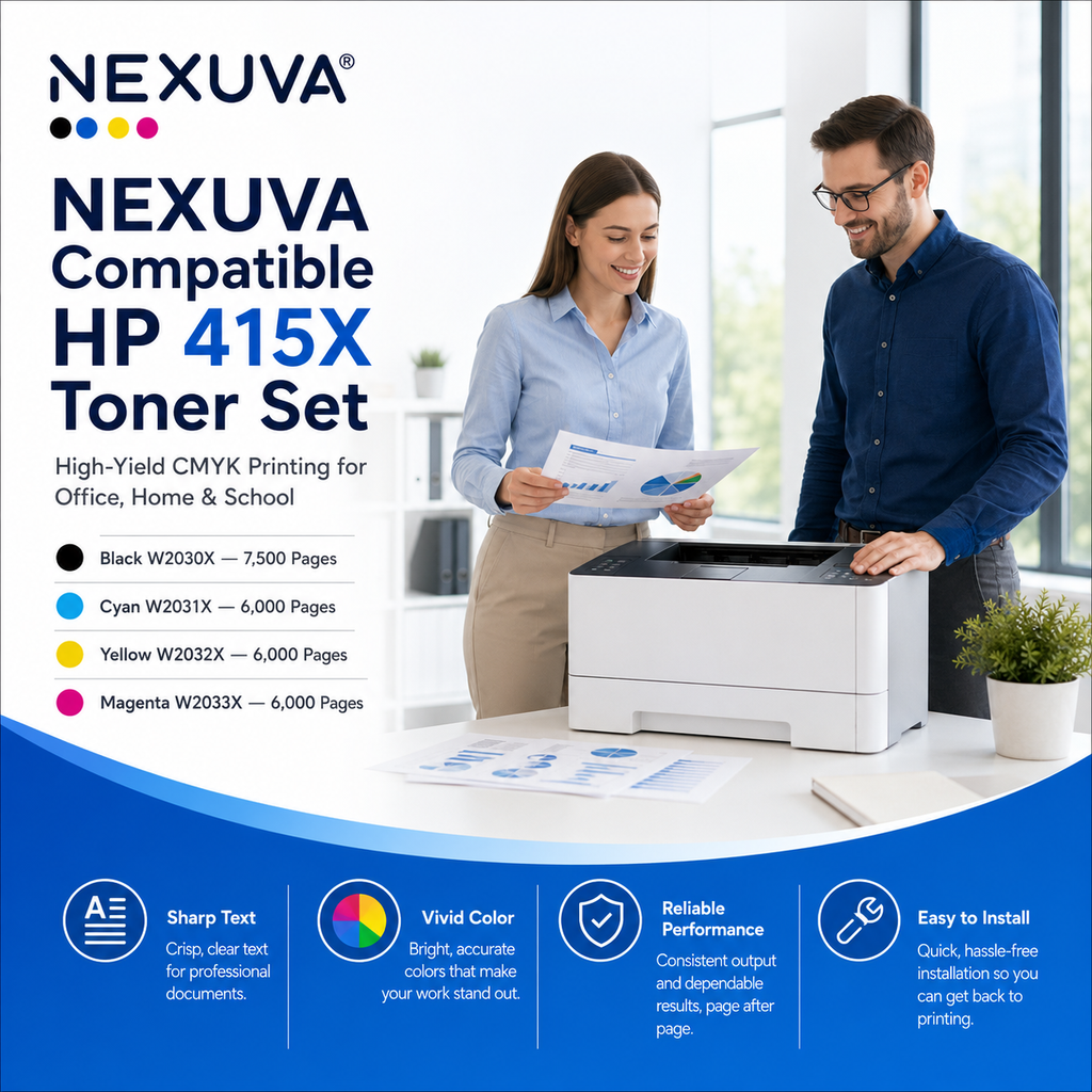 NEXUVA Compatible HP 415X High-Yield Toner Cartridge 4-Pack Set – W2030X W2031X W2032X W2033X