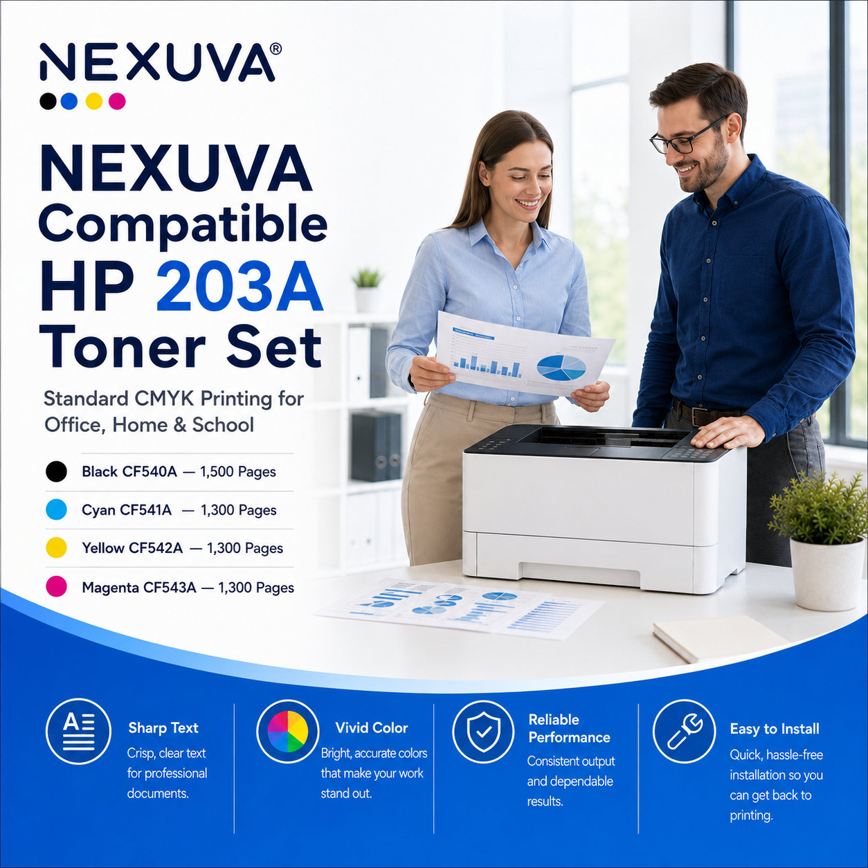 NEXUVA Compatible HP 203A Toner Cartridge 4-Pack Set – CF540A CF541A CF542A CF543A