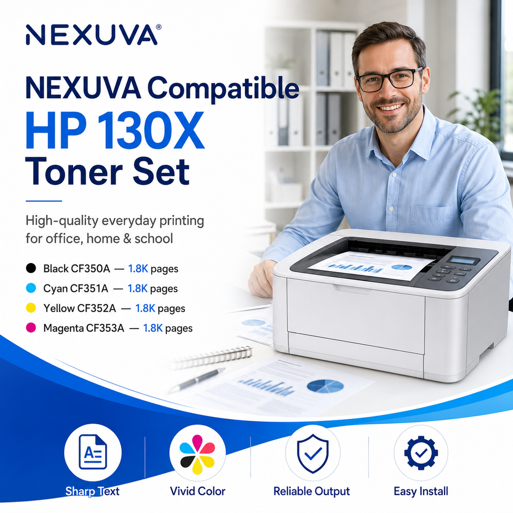 NEXUVA 130X High-Yield Compatible Toner Cartridge 4-Pack Set for HP 130A – CF350A CF351A CF352A CF353A