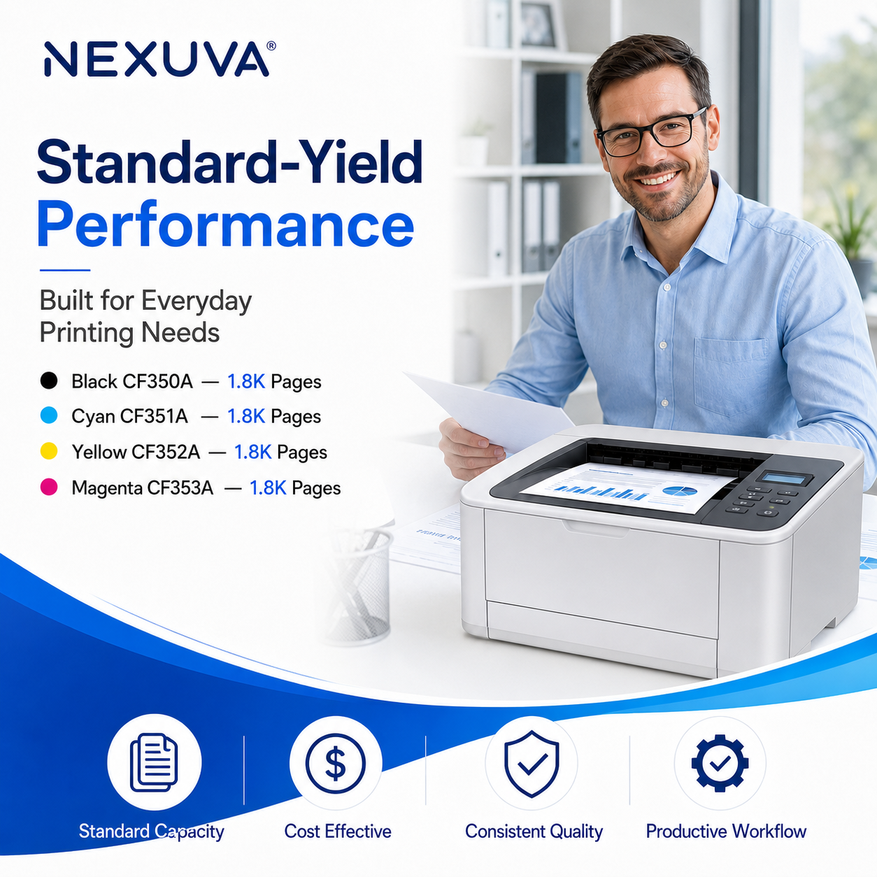 NEXUVA 130X High-Yield Compatible Toner Cartridge 4-Pack Set for HP 130A – CF350A CF351A CF352A CF353A
