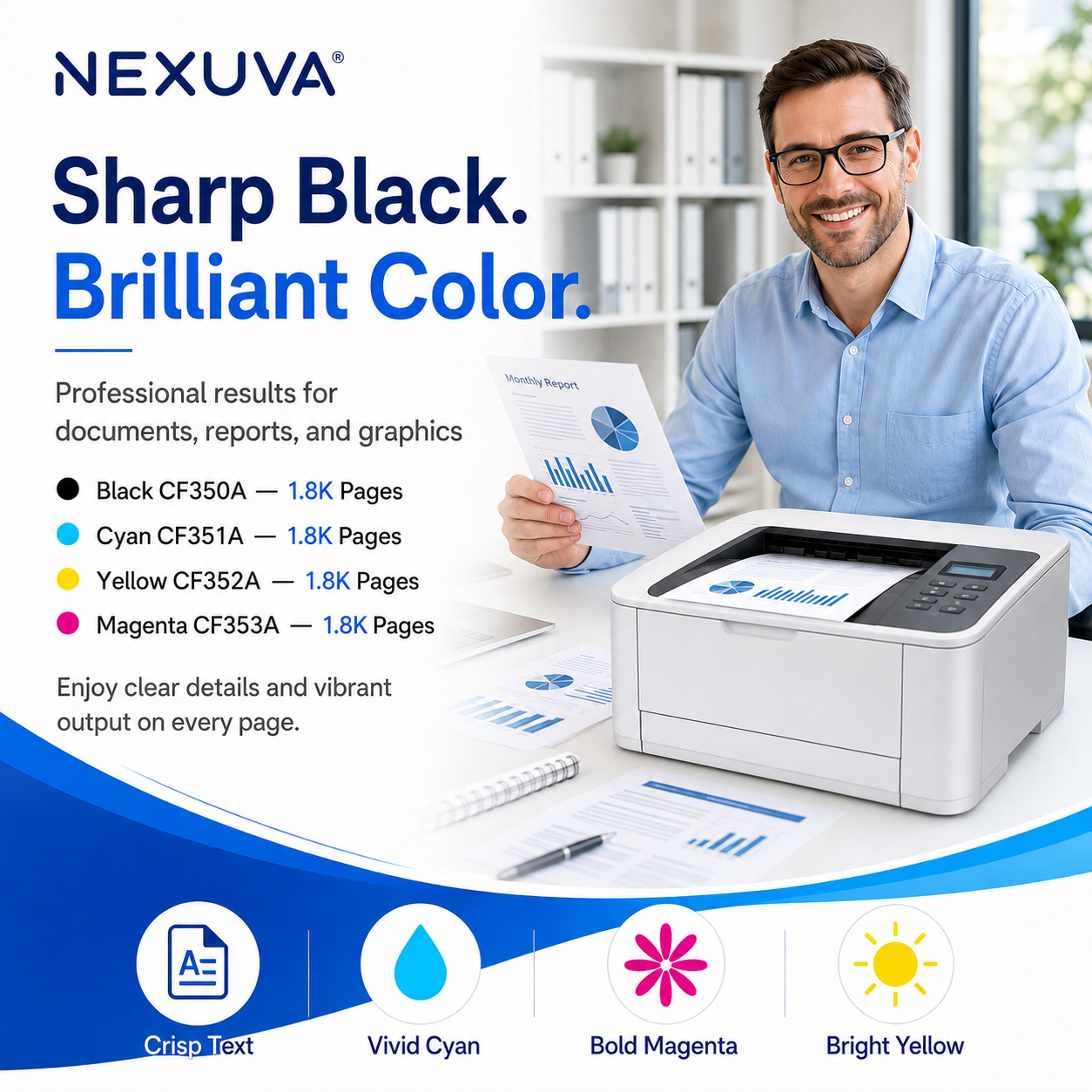 NEXUVA 130X High-Yield Compatible Toner Cartridge 4-Pack Set for HP 130A – CF350A CF351A CF352A CF353A