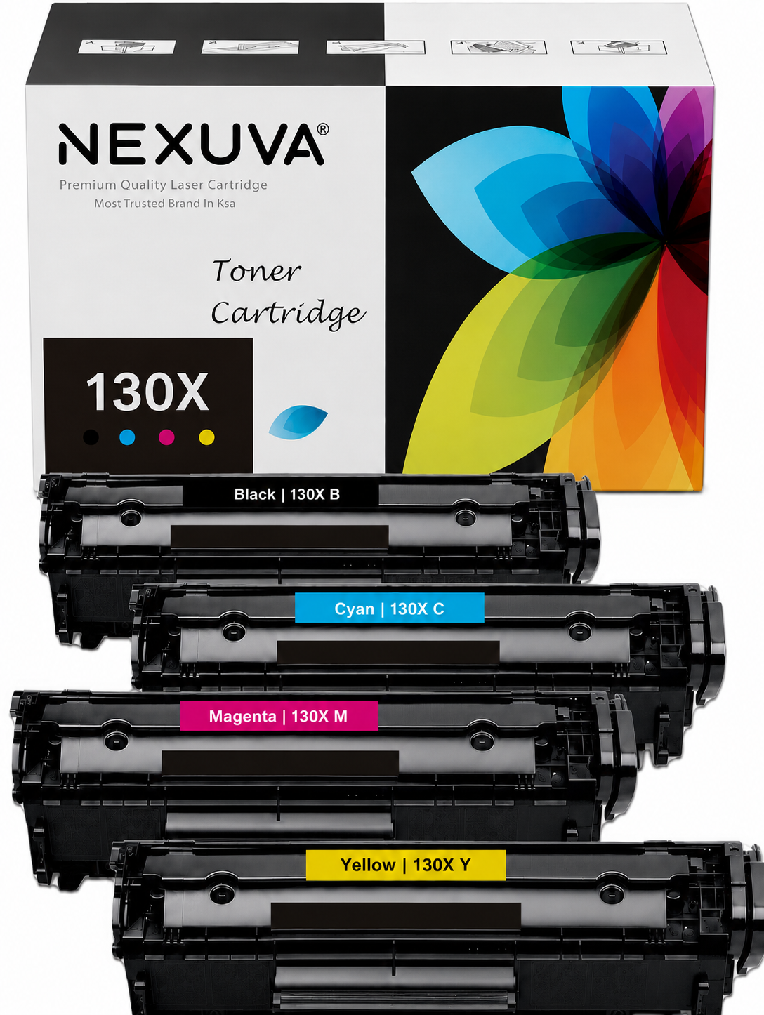 NEXUVA 130X High-Yield Compatible Toner Cartridge 4-Pack Set for HP 130A – CF350A CF351A CF352A CF353A