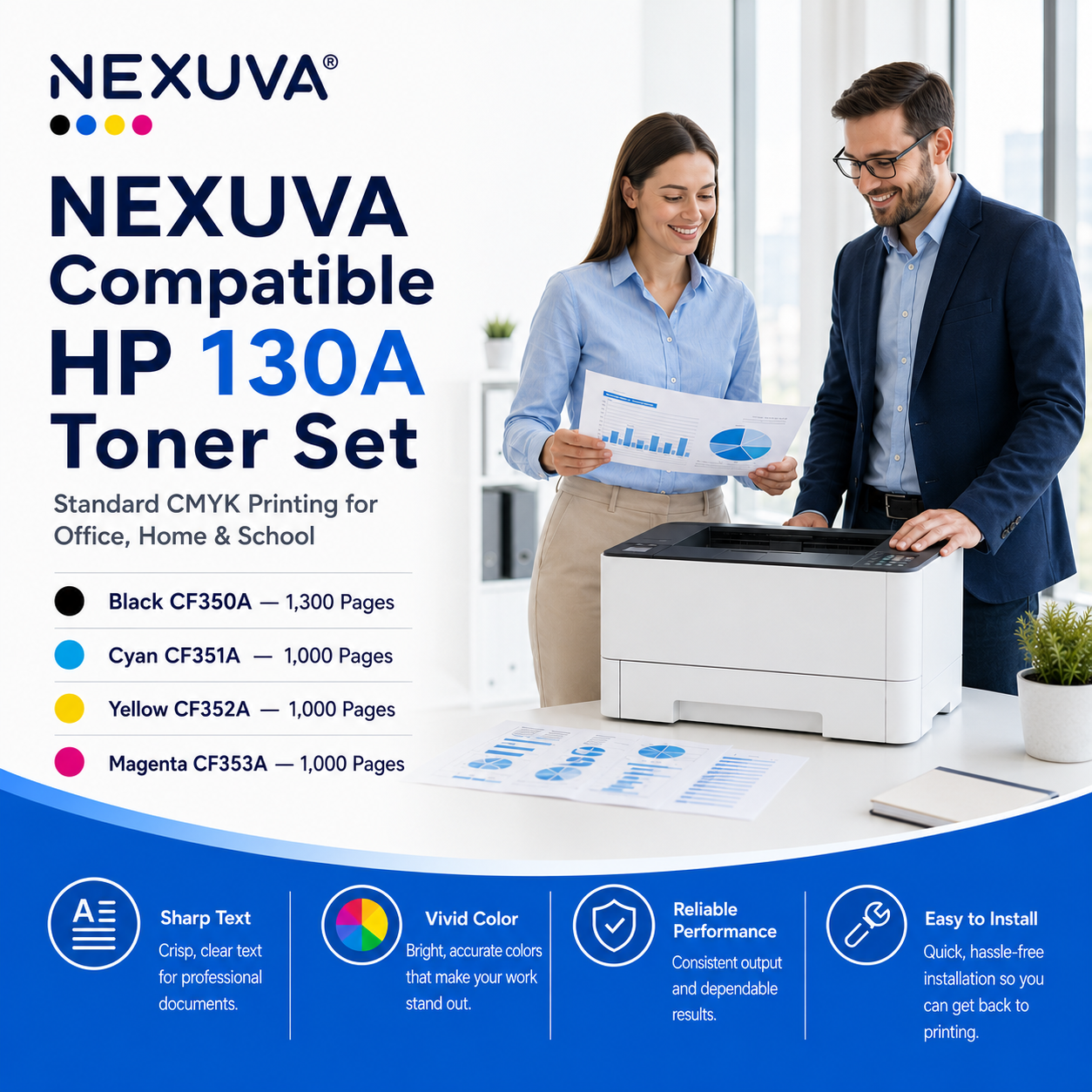 NEXUVA Compatible HP 130A Toner Cartridge 4-Pack Set – CF350A CF351A CF352A CF353A
