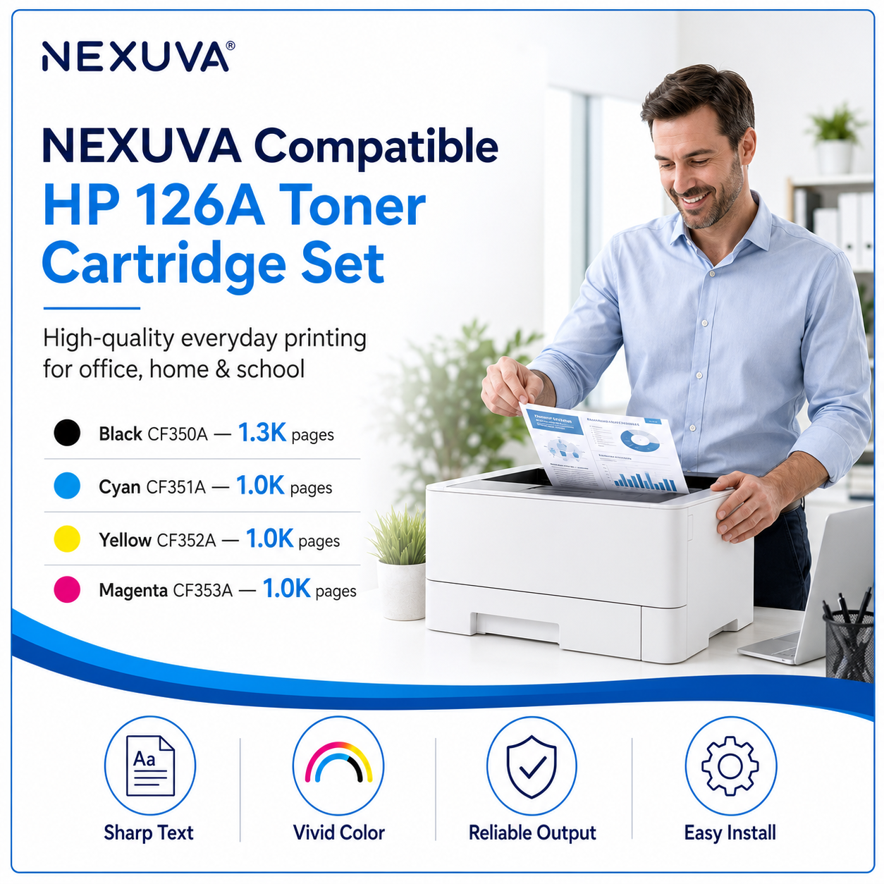 NEXUVA Compatible HP 126A Toner Cartridge 4-Pack Set – CF350A CF351A CF352A CF353A