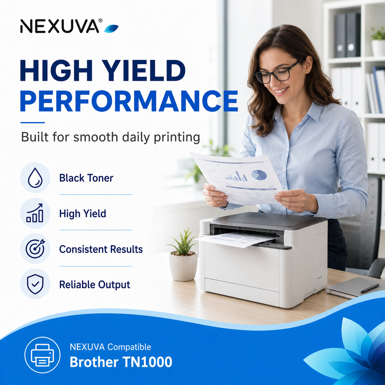 NEXUVA Compatible Brother TN1000 Black Toner Cartridge – High Yield