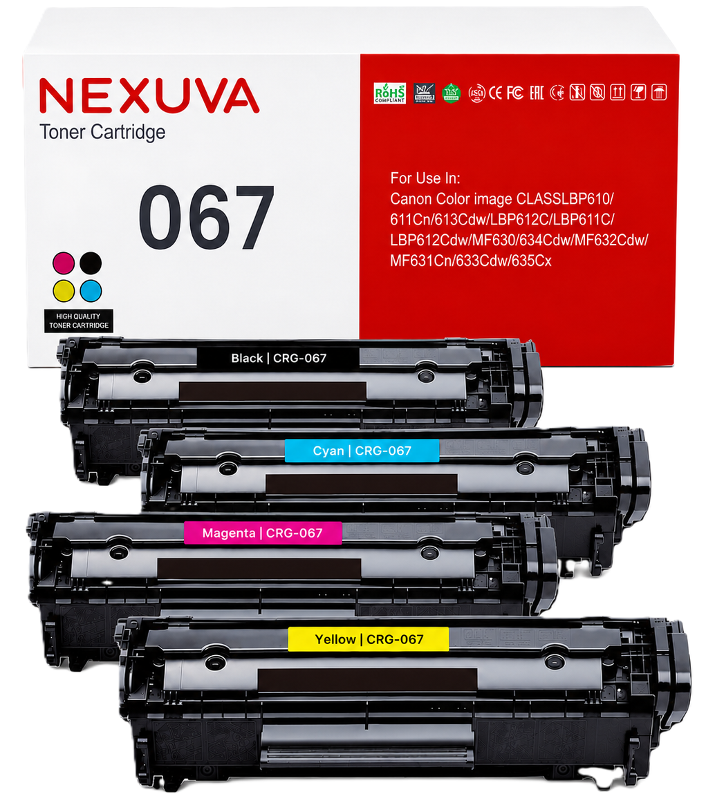 NEXUVA CRG-067 Compatible Toner Cartridge 4-Pack Set for Canon Color imageCLASS LBP610 611Cn 613Cdw MF630 MF632Cdw MF635Cx