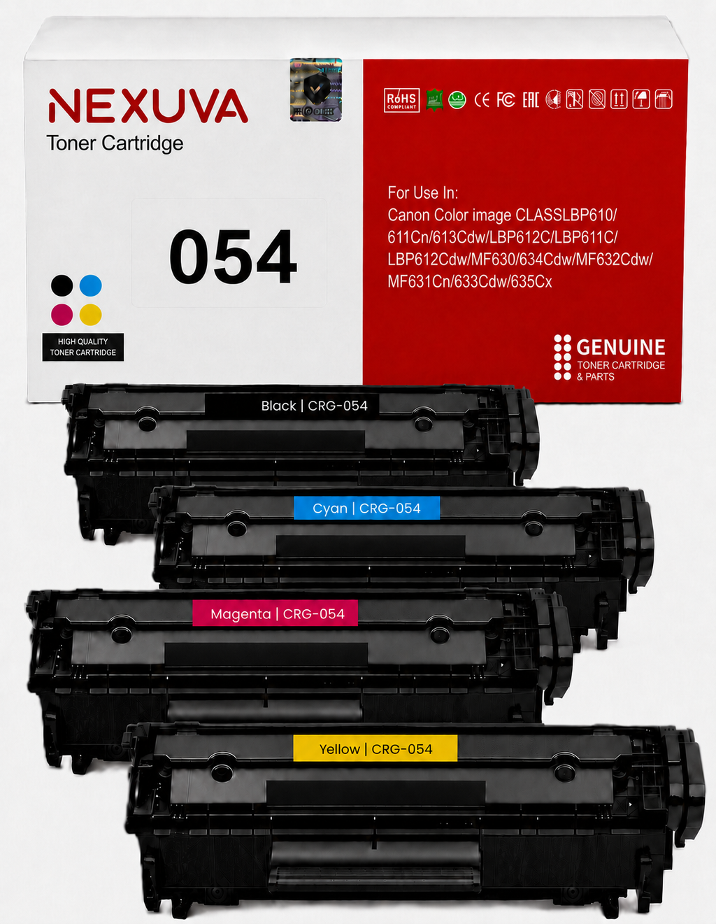 NEXUVA Compatible Canon 054 Toner Cartridge 4-Pack Set - Black, Cyan, Magenta, Yellow