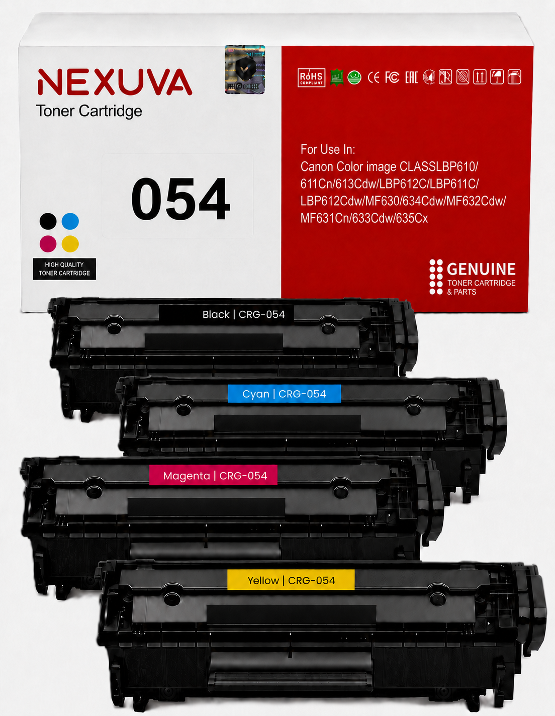 NEXUVA Compatible Canon 054 Toner Cartridge 4-Pack Set - Black, Cyan, Magenta, Yellow