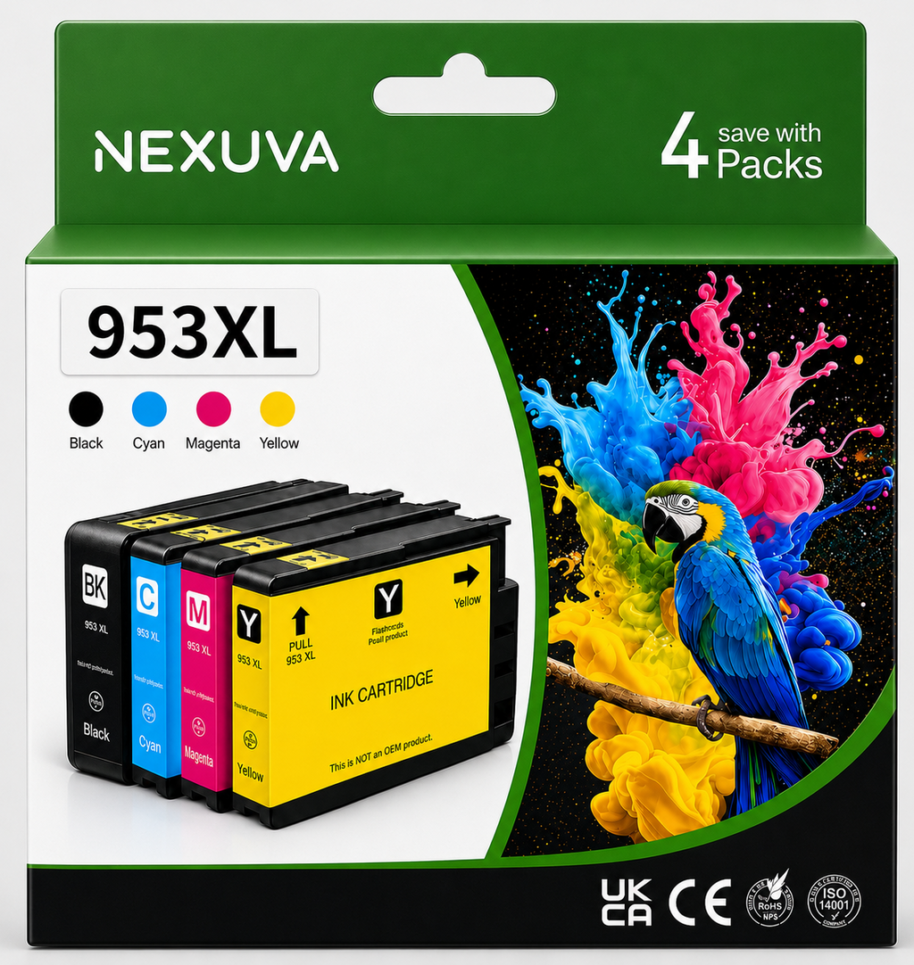 NEXUVA 953XL Compatible Ink Cartridge 4-Pack - Black, Cyan, Magenta, Yellow