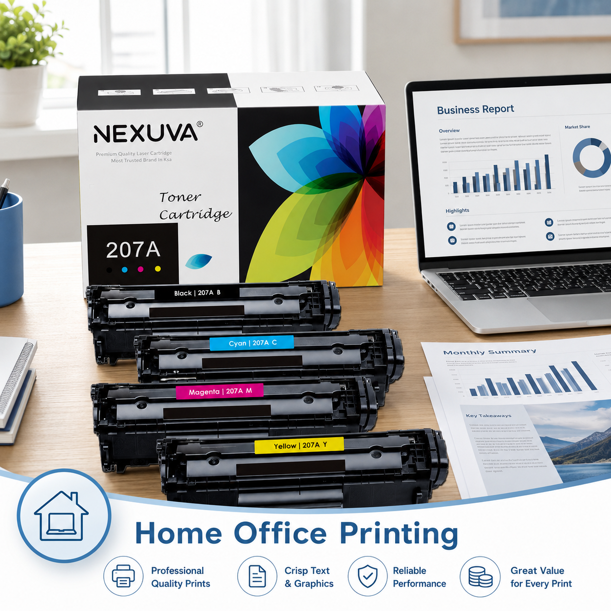 NEXUVA 207A Compatible Toner Cartridge 4-Pack Set - Black, Cyan, Magenta, Yellow
