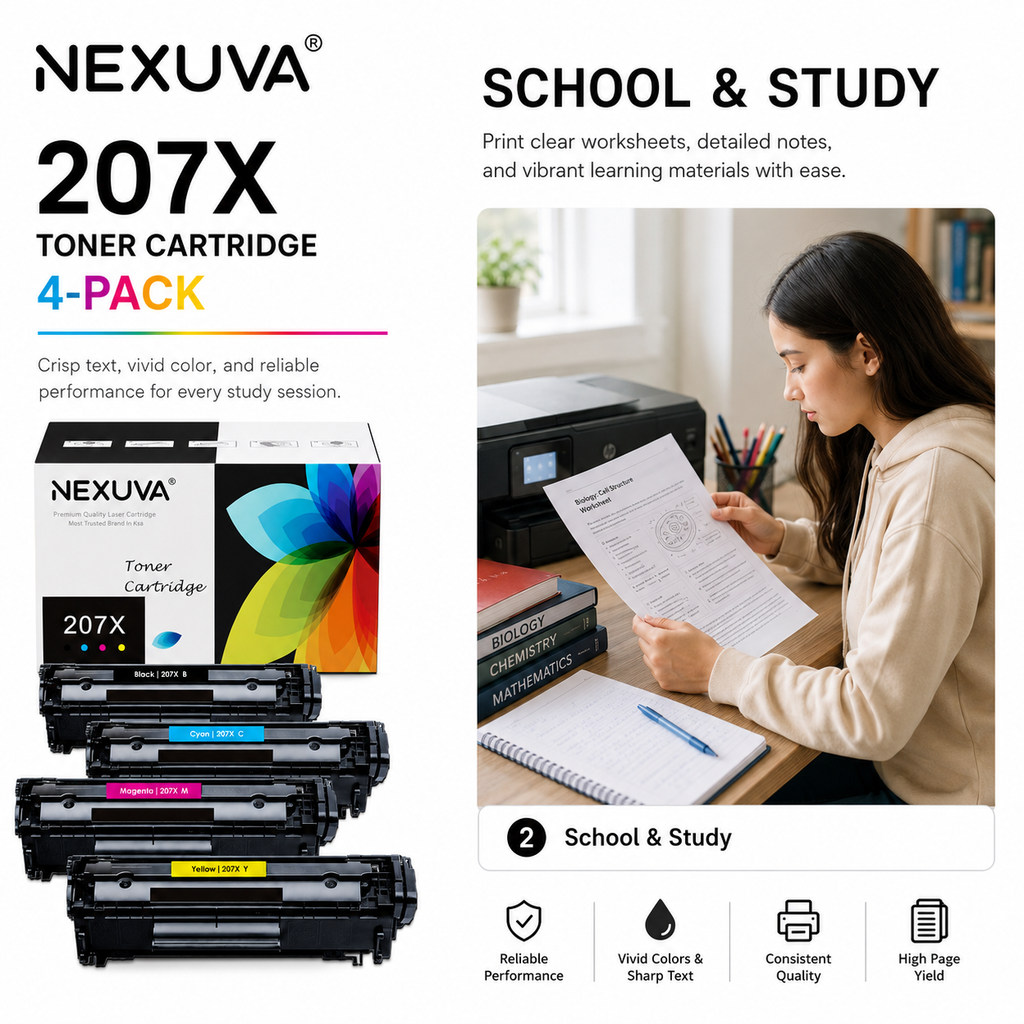 NEXUVA 207X High Yield Toner Cartridge 4-Pack Set Compatible with HP LaserJet Pro M255 / MFP M282 / M283