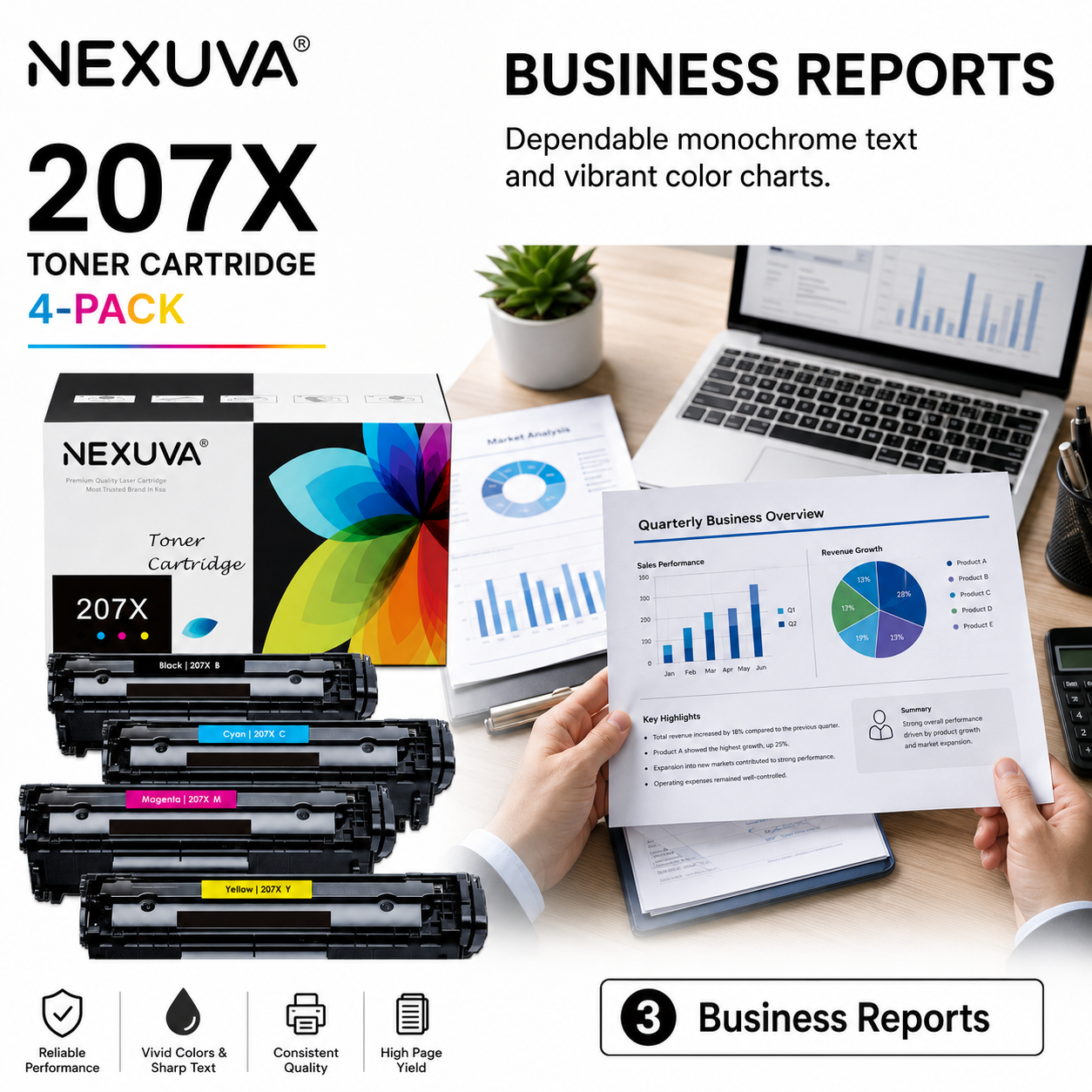 NEXUVA 207X High Yield Toner Cartridge 4-Pack Set Compatible with HP LaserJet Pro M255 / MFP M282 / M283