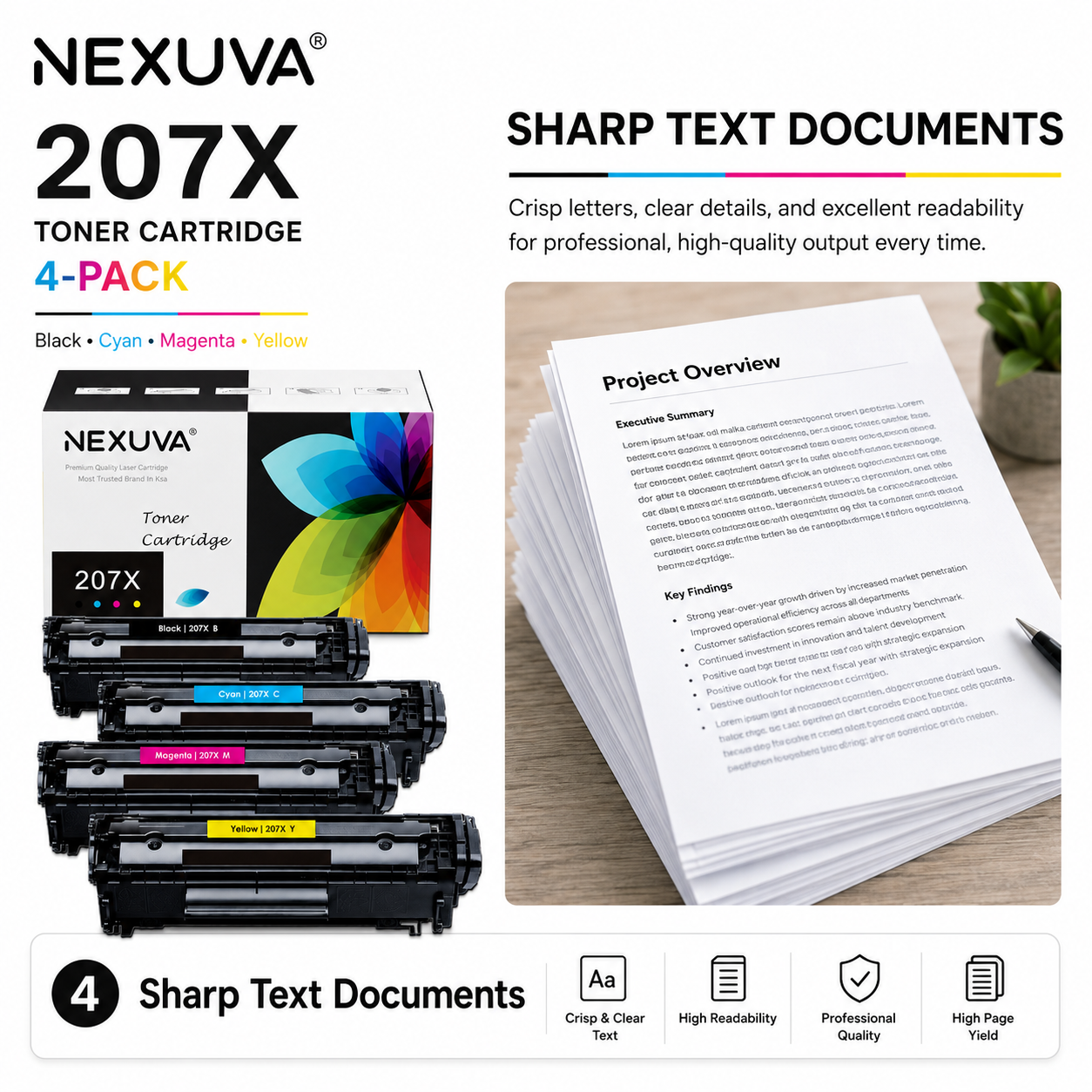 NEXUVA 207X High Yield Toner Cartridge 4-Pack Set Compatible with HP LaserJet Pro M255 / MFP M282 / M283