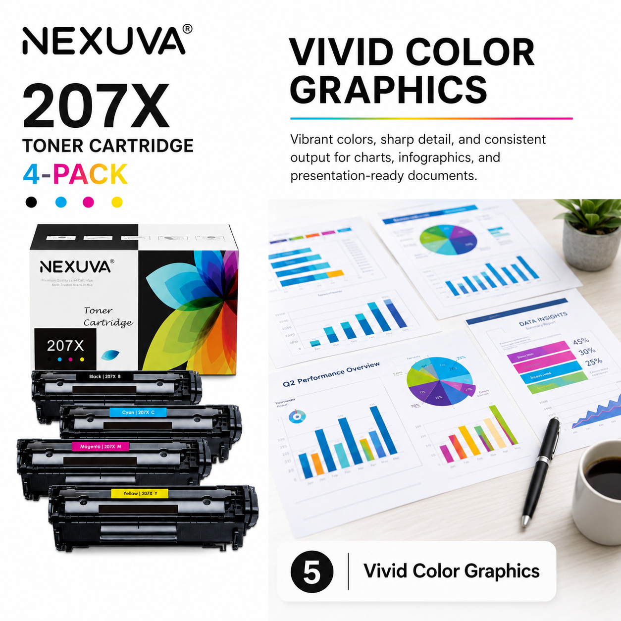 NEXUVA 207X High Yield Toner Cartridge 4-Pack Set Compatible with HP LaserJet Pro M255 / MFP M282 / M283