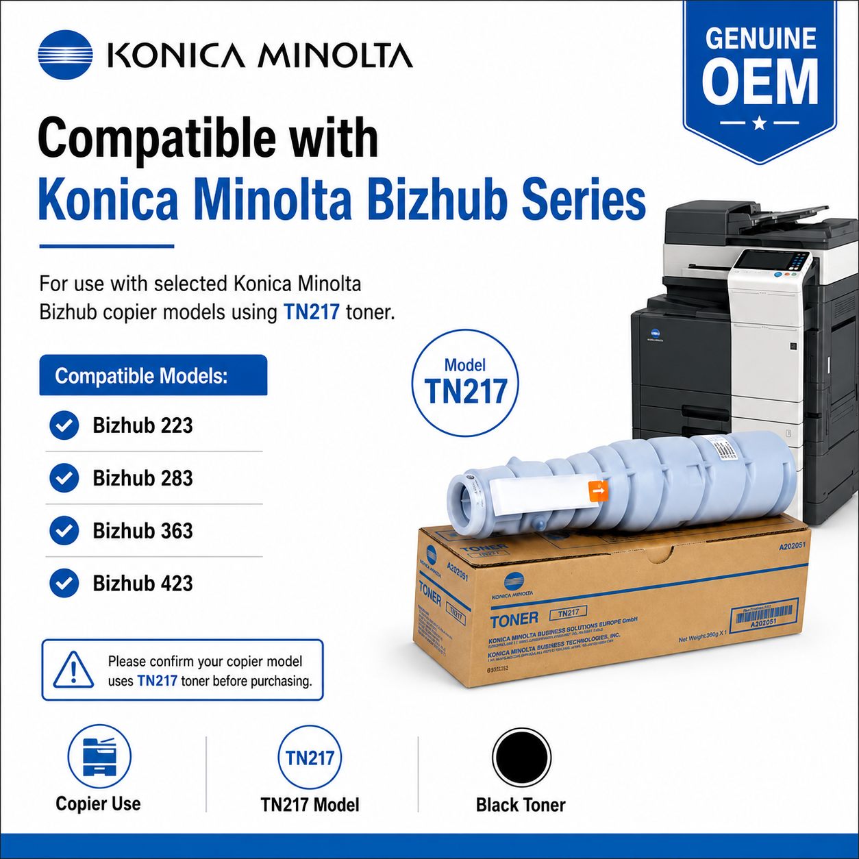 Konica Minolta TN217 Black Toner Cartridge Genuine OEM