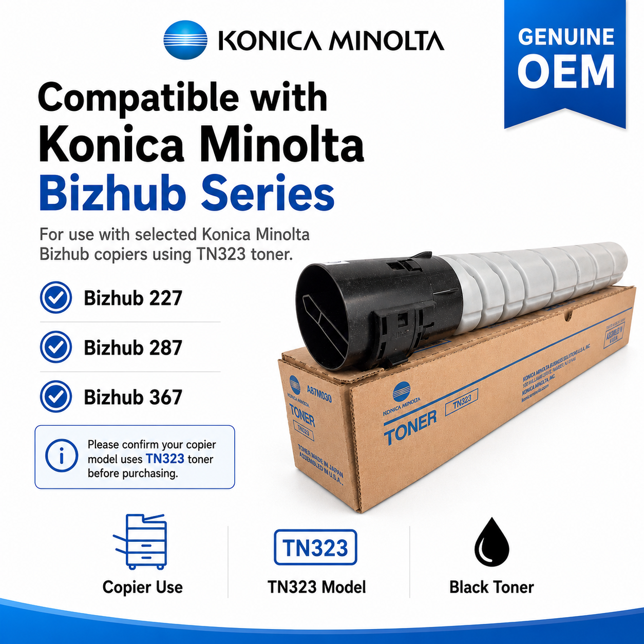 Konica Minolta TN323 Black Toner Cartridge Genuine OEM